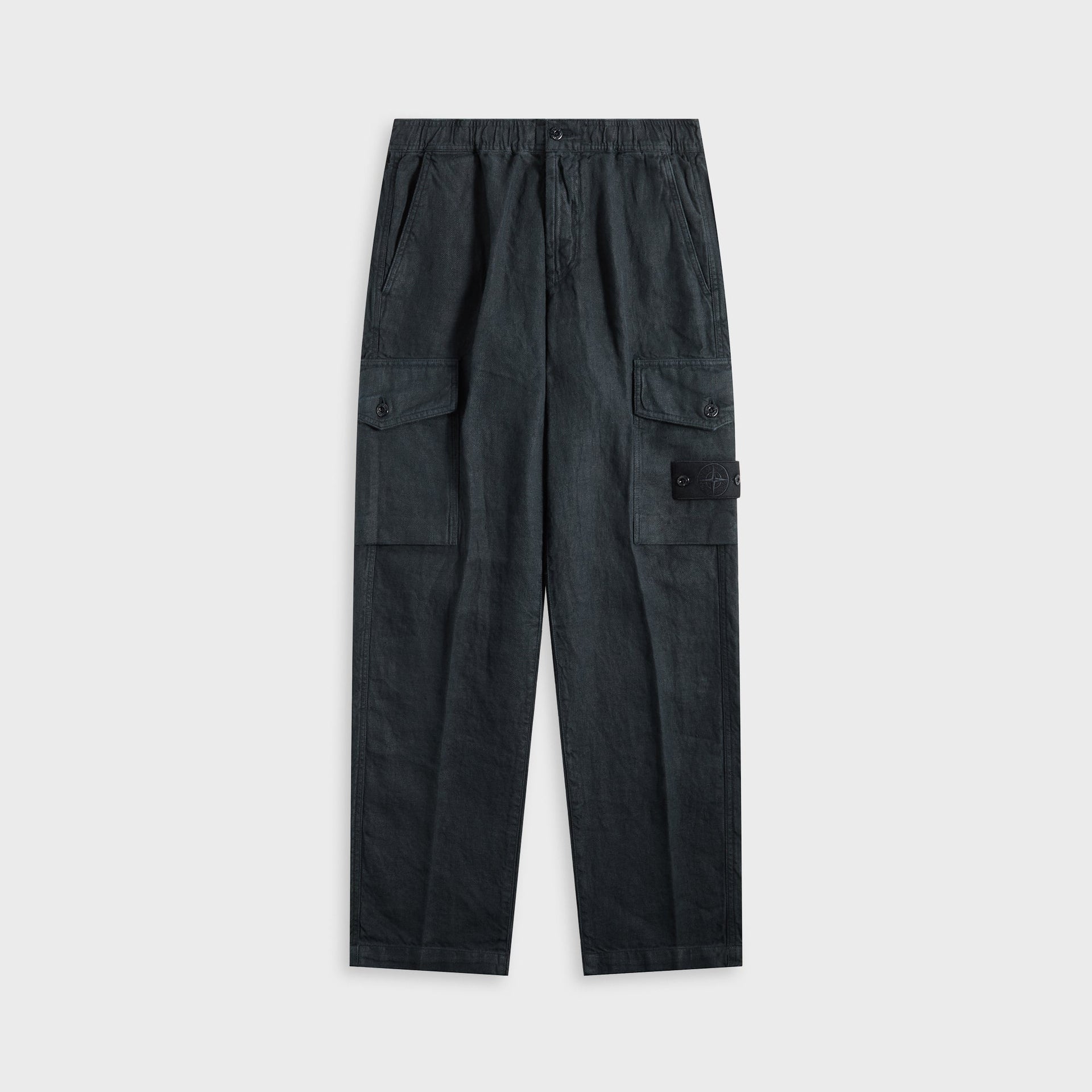 Stone Island Diagonal Linen Garment Dyed Ghost Piece Trousers in Navy Blue