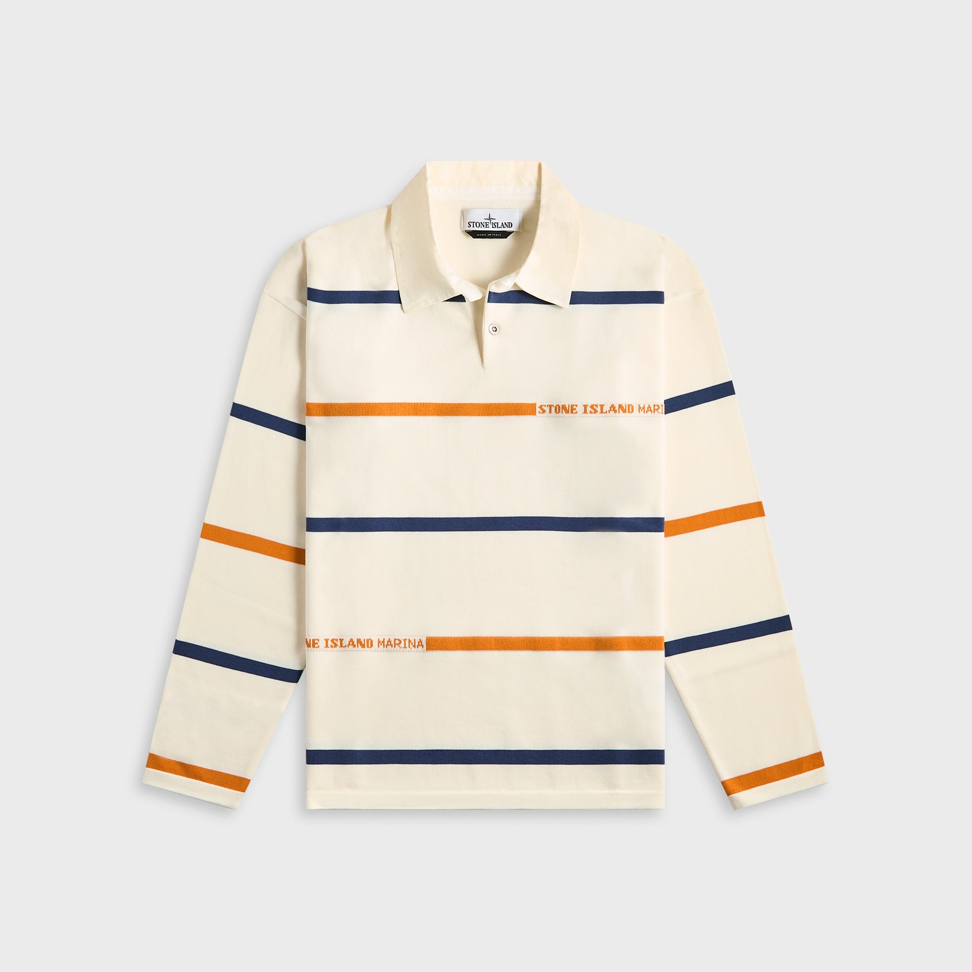 Stone Island Striped Soft Organic Cotton Marina LS Polo - Ivory