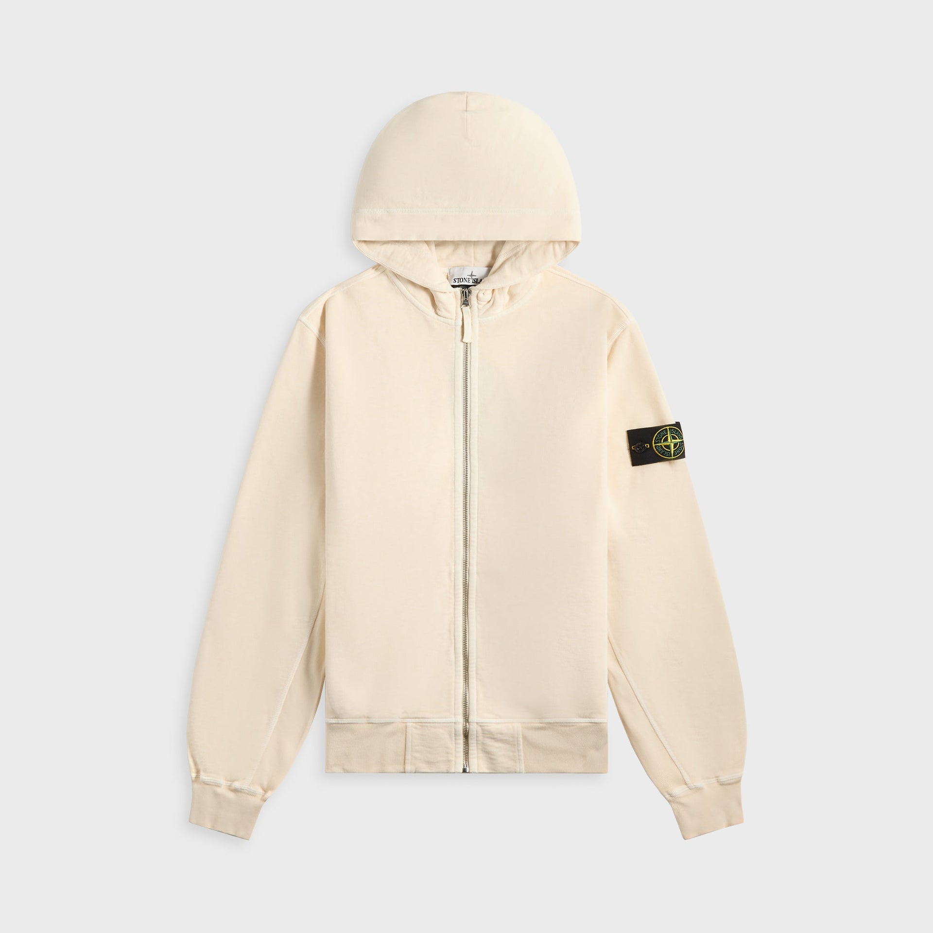Stone Island Malfile Fleece Garment Dyed Old Effect Zip Hoodie in Biege