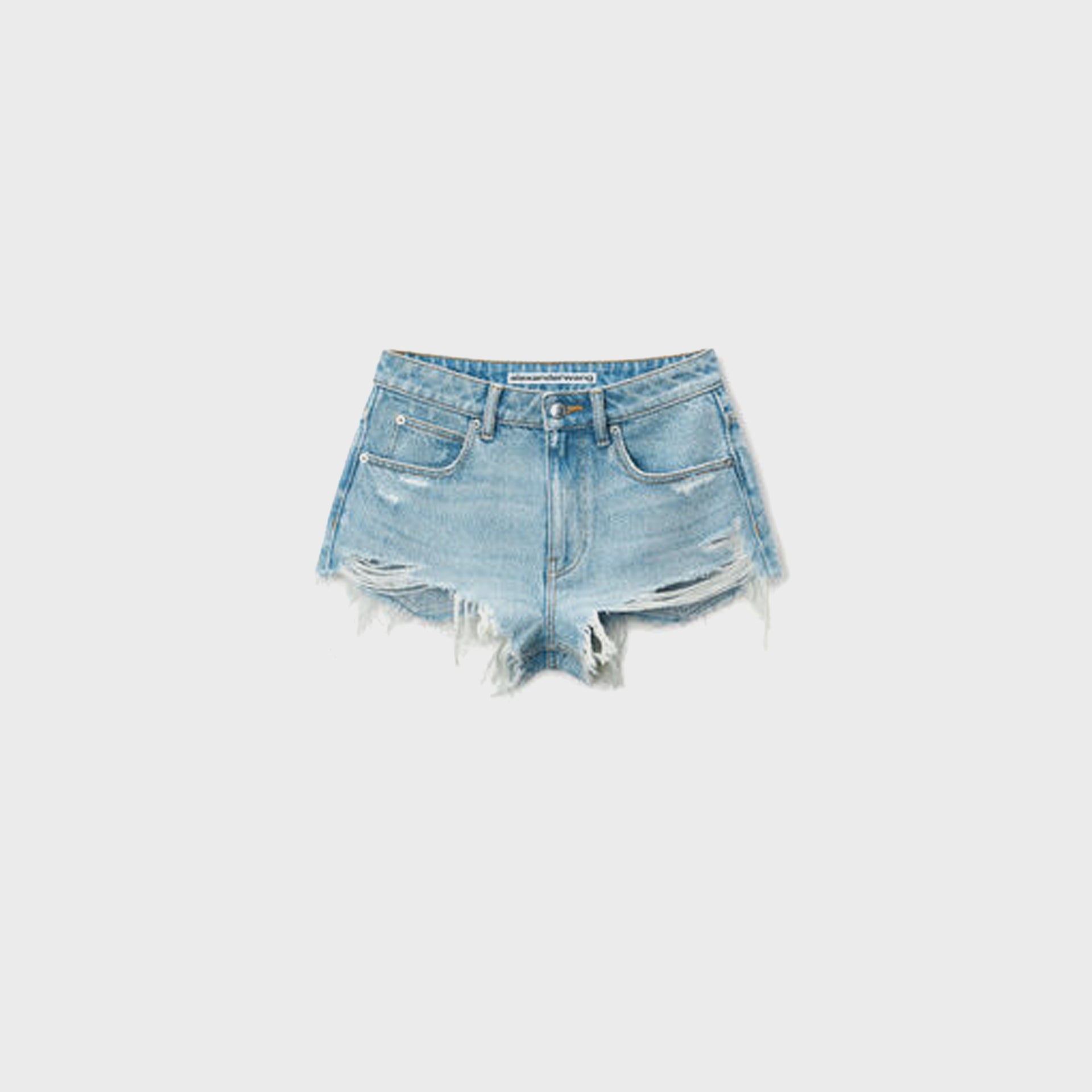 Alexander Wang Frayed Short with Deconstruction and All-Over Hotfix - Powder Blue