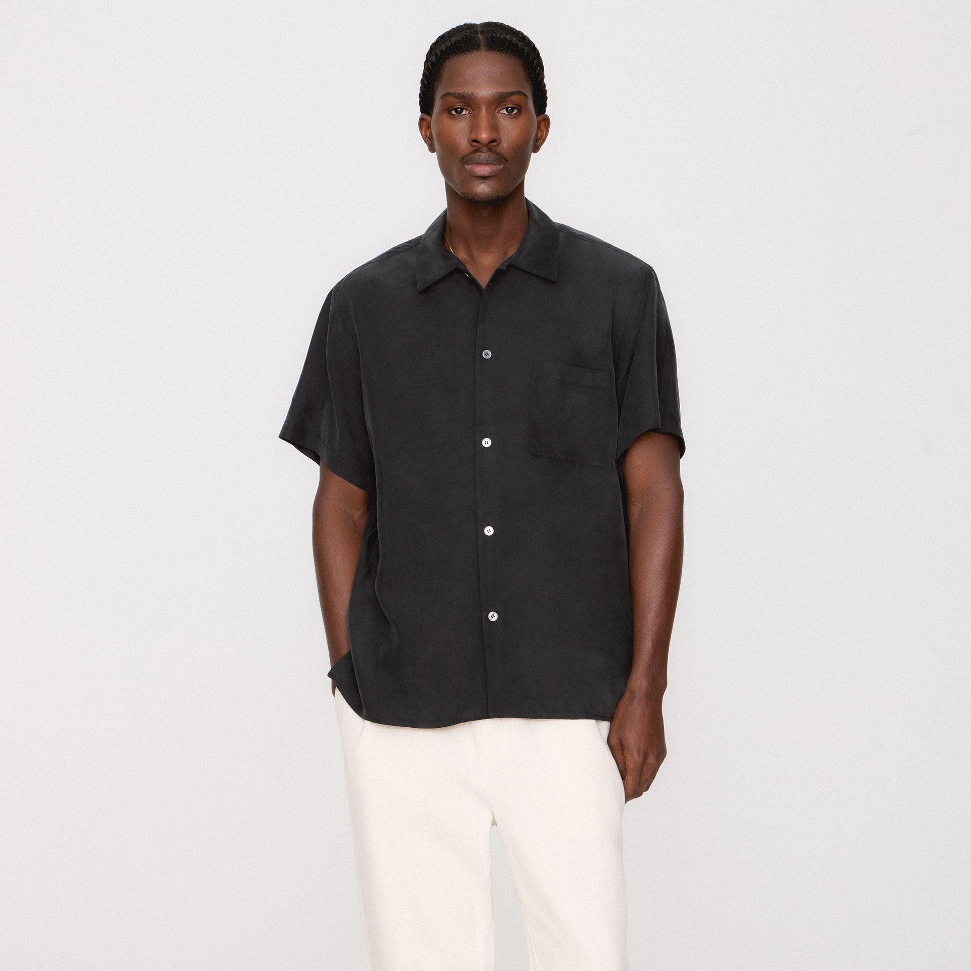 &Kin Silk Habotai Beckham Buttondown - Black