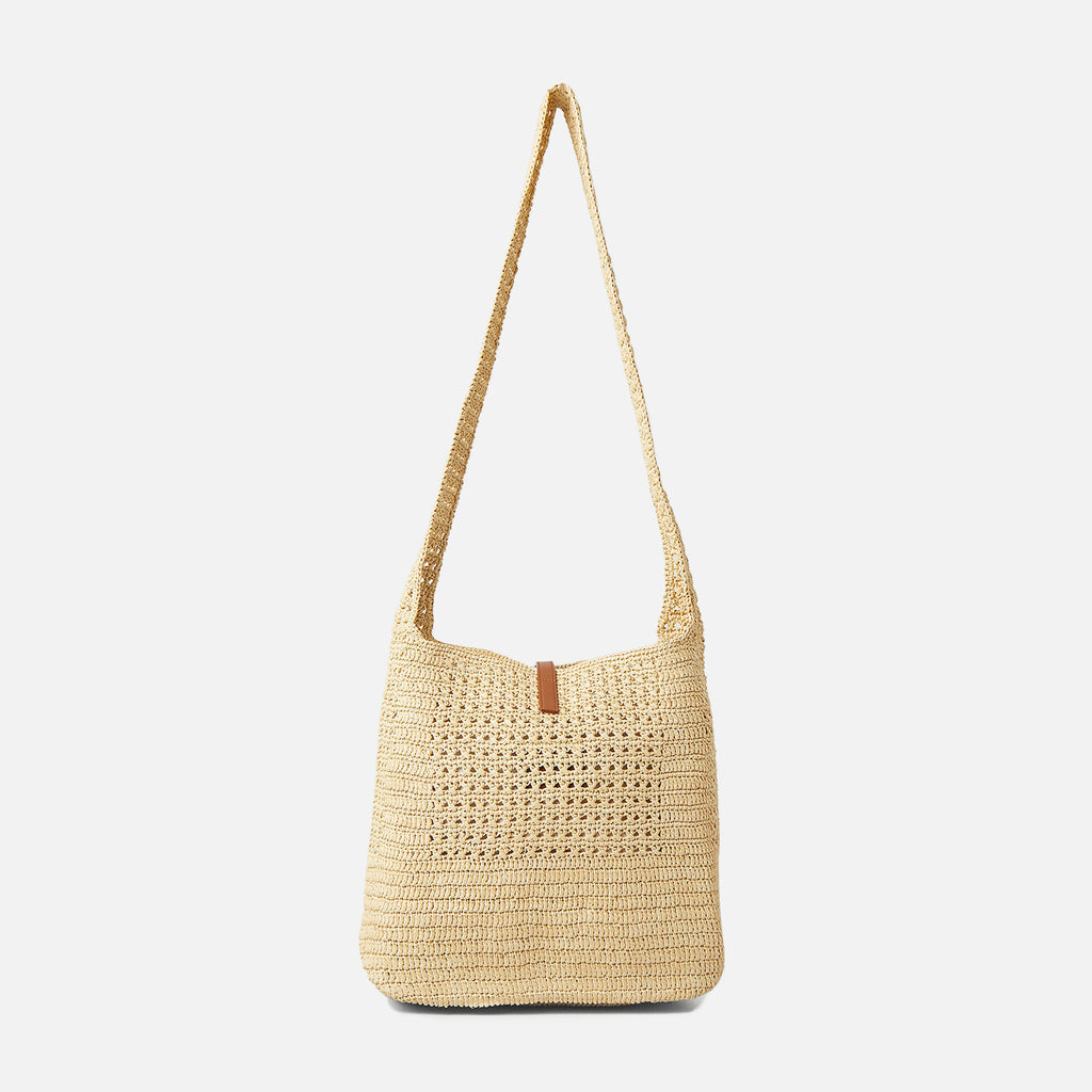 Saint Laurent YSL Fantaisie Raffia Crochet Hobo - Natural