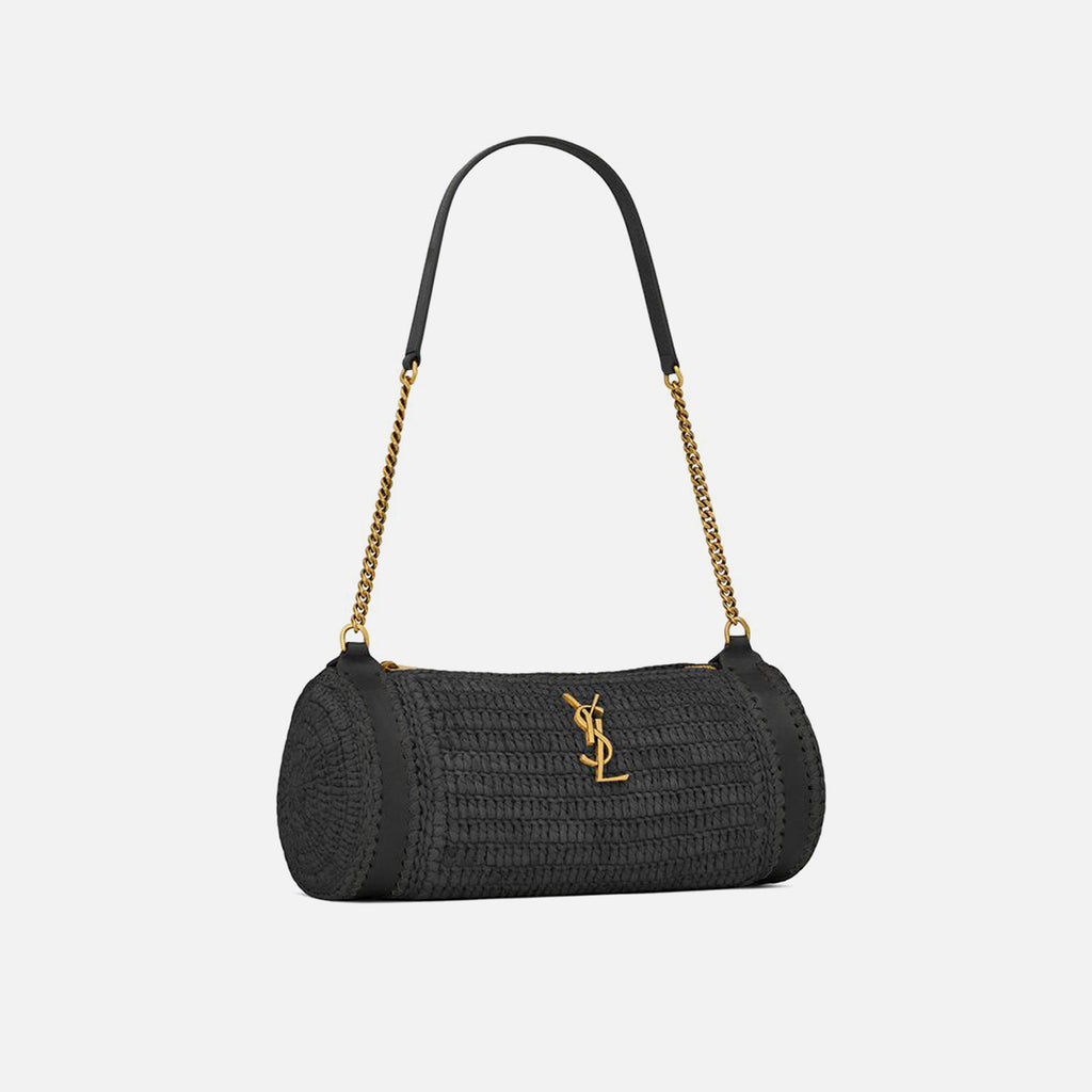 Saint Laurent YSL Cylinder Raffia Bag - Nero