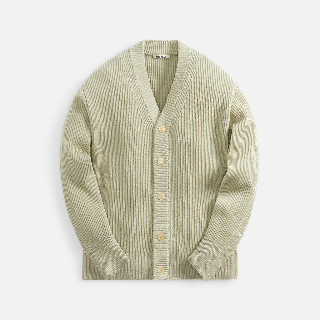 Auralee French Merino Rib Knit Cardigan - Light Khaki