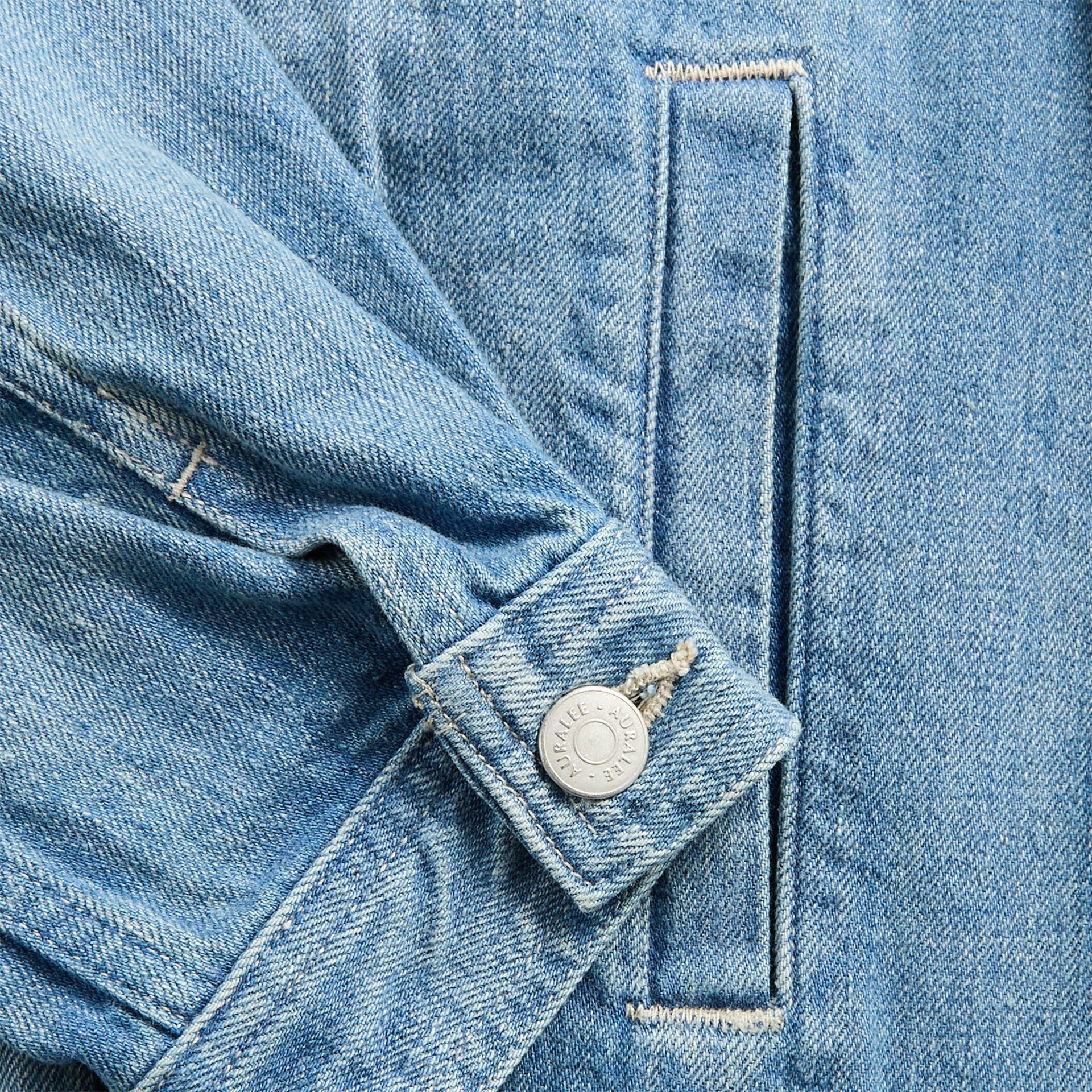 Auralee Selvedge Faded Light Denim Blouson in Light Indigo