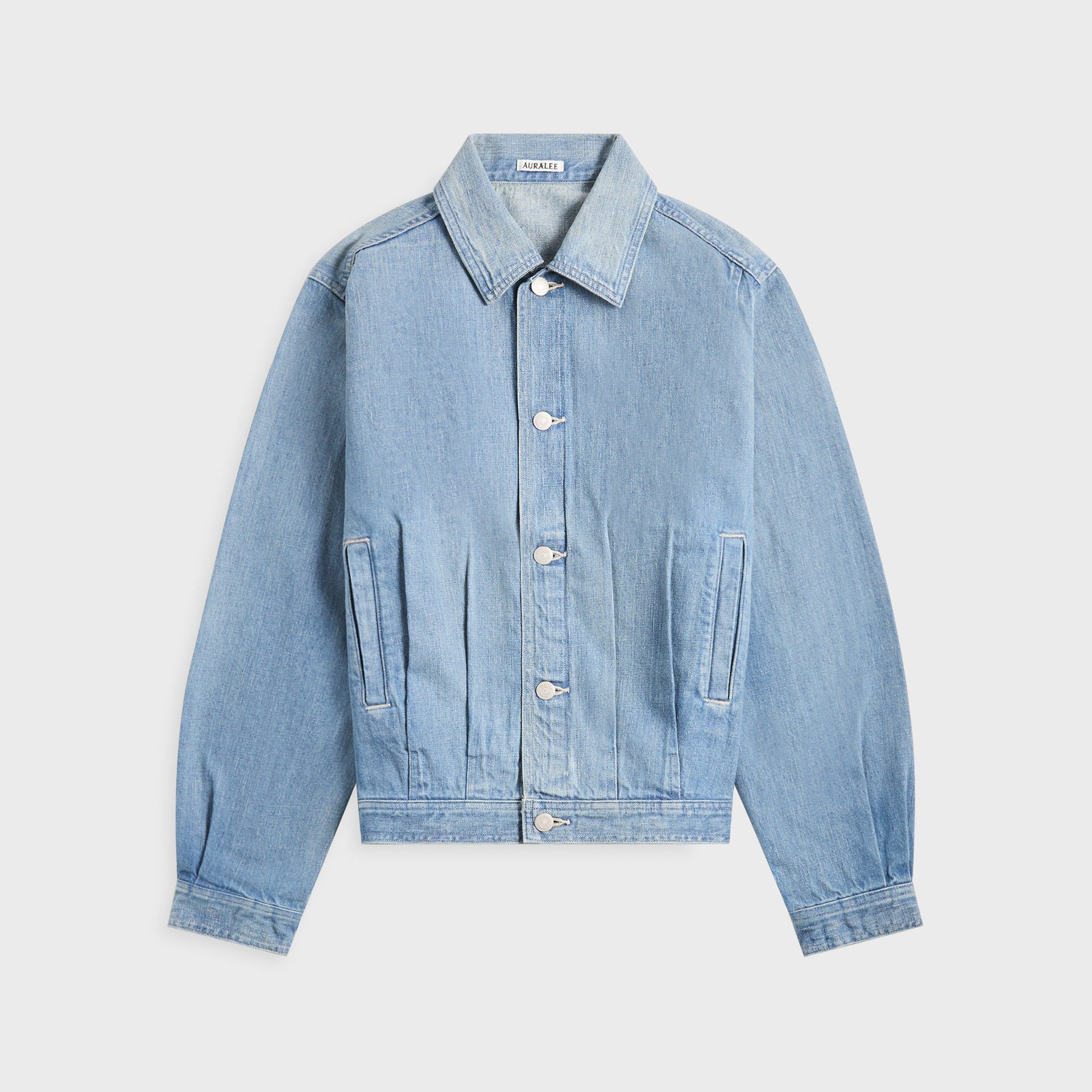 Auralee Selvedge Faded Light Denim Blouson in Light Indigo