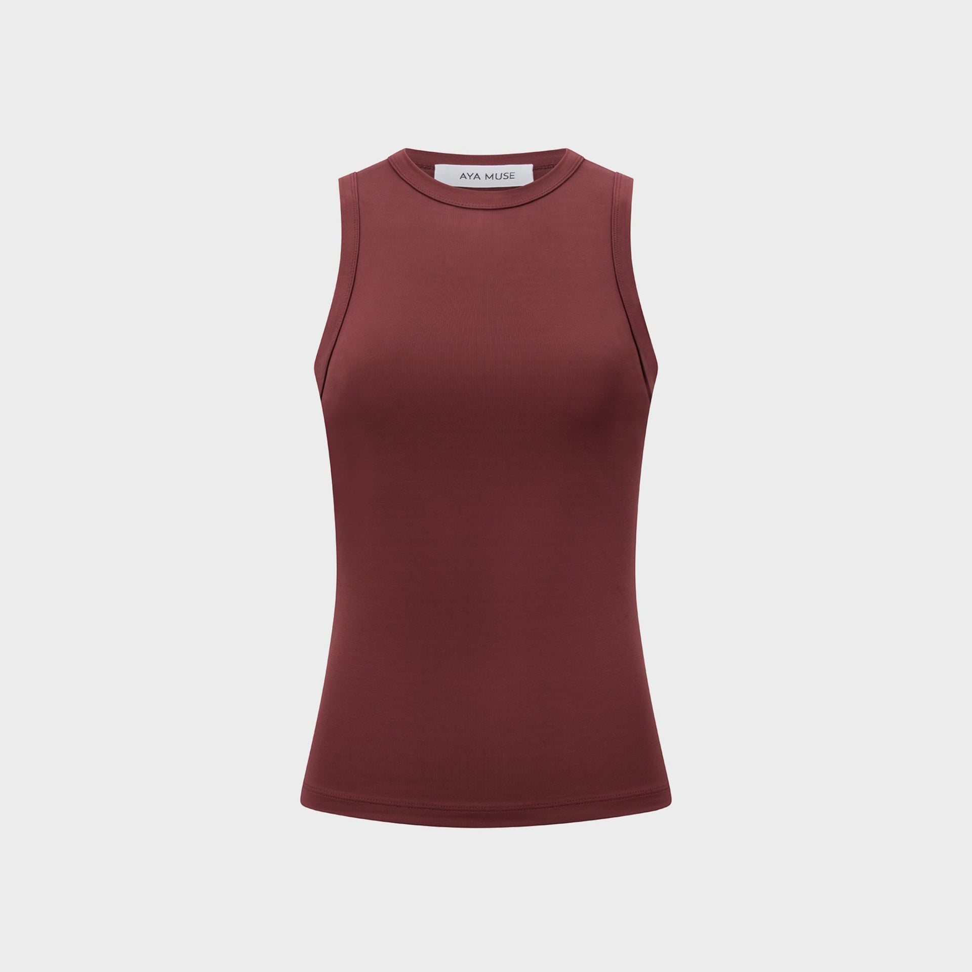 Aya Muse Jersey High Neck Tank in Burgundy