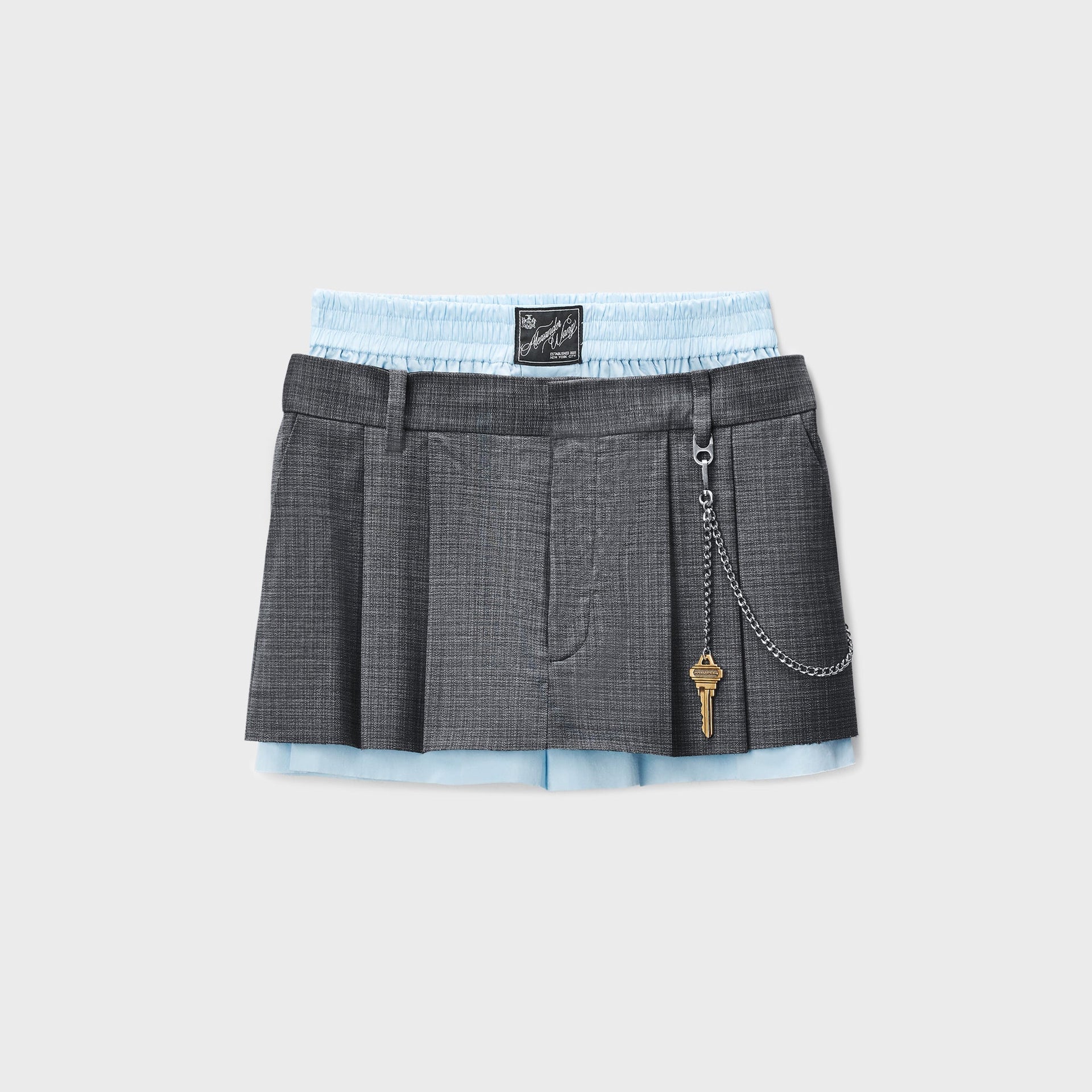 Alexander Wang Pre-Styled Pleated Skort with Chain - Grey Melange / Oxford Blue