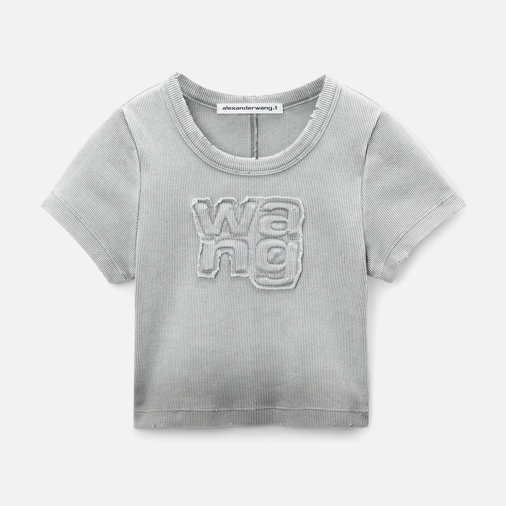 T by Alexander Wang Distressed Edge Rib Baby Tee - Grey