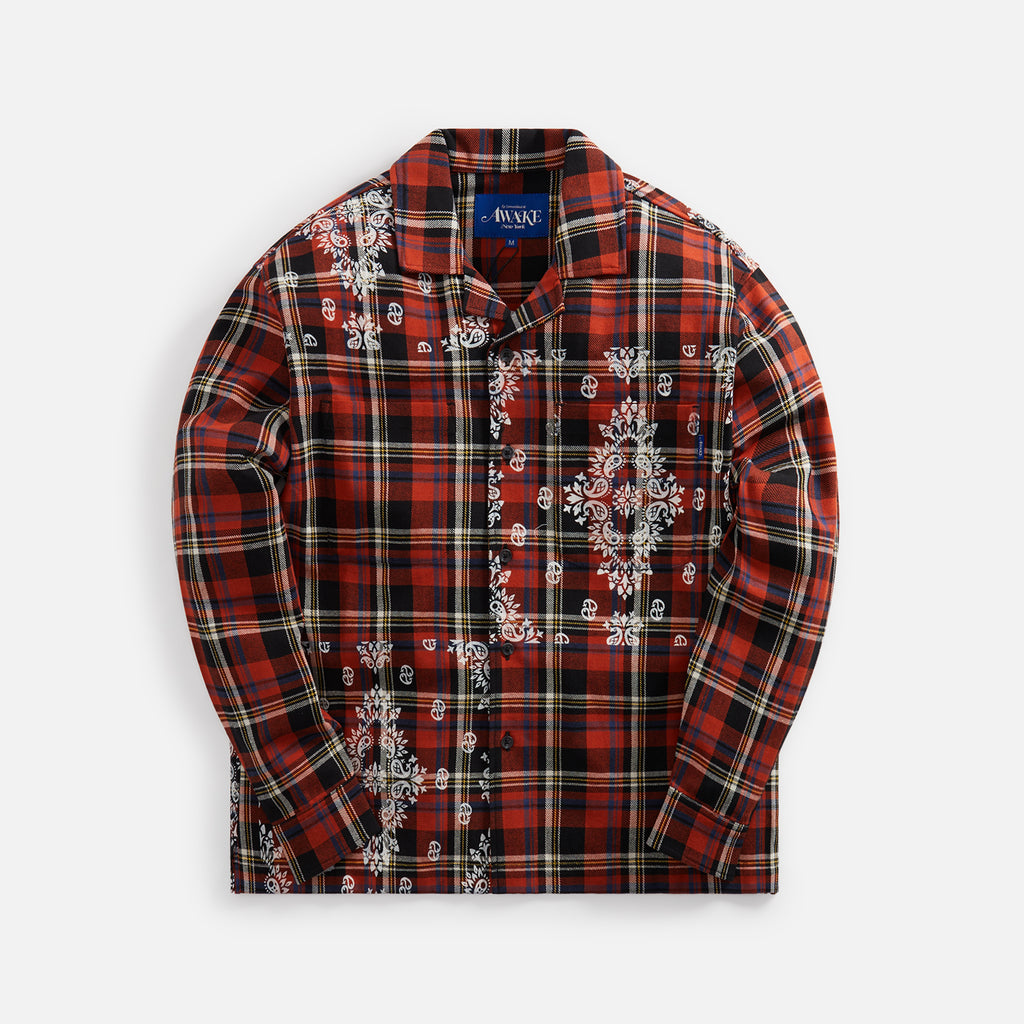 Awake NY Paisley Printed Flannel Shirt - Black Multi