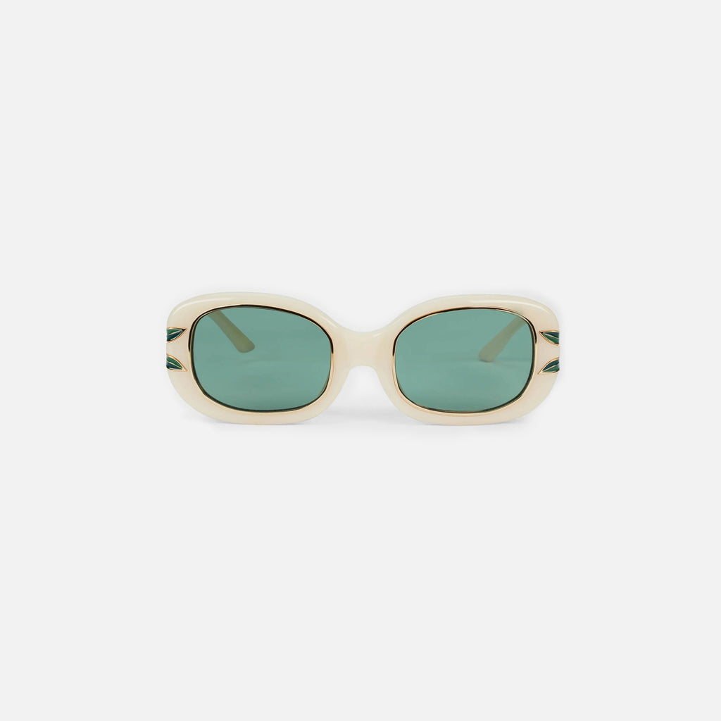 Casablanca Acetate & Metal Oval Sunglasses - Cream / Gold / Laurel