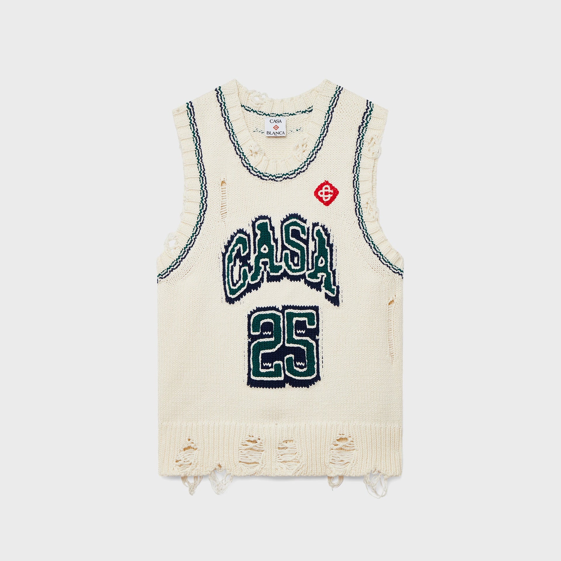 Casablanca Intarsia Baseball Top in White