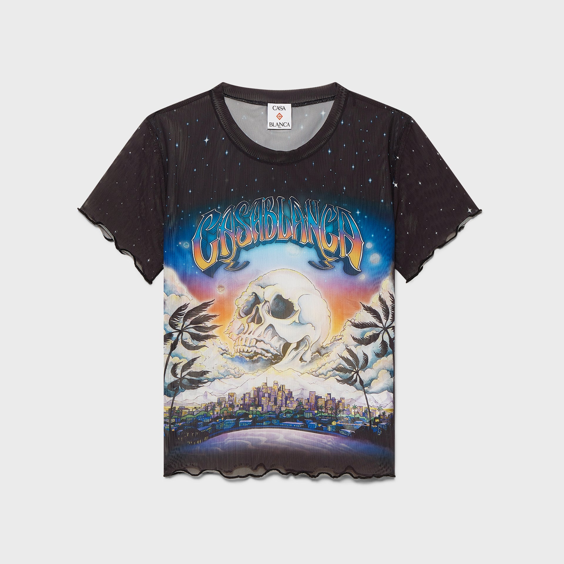 Casablanca Lettuce Hem Printed Mesh Tee - Black
