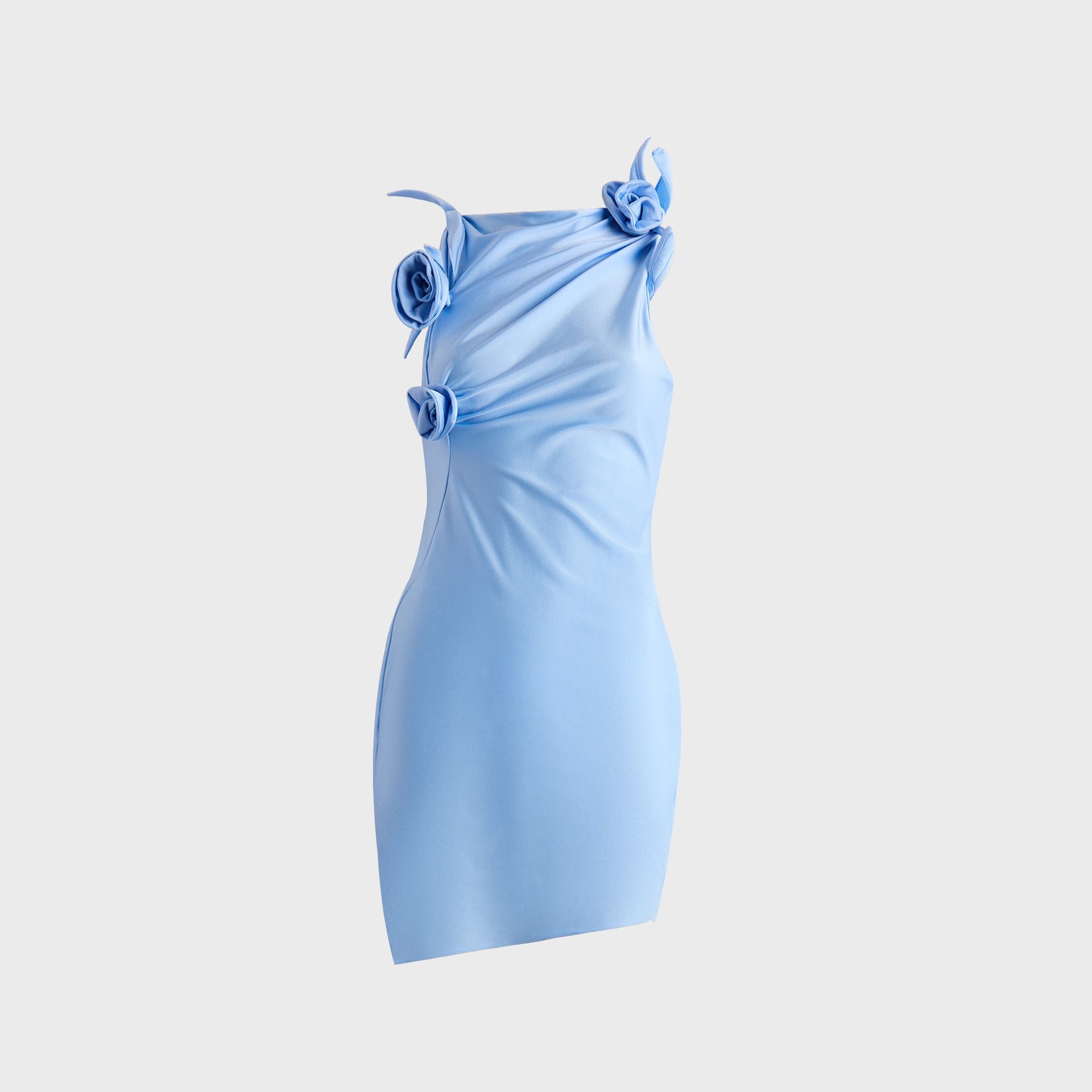 Coperni Asymmetric Flower Mini Dress in Blue