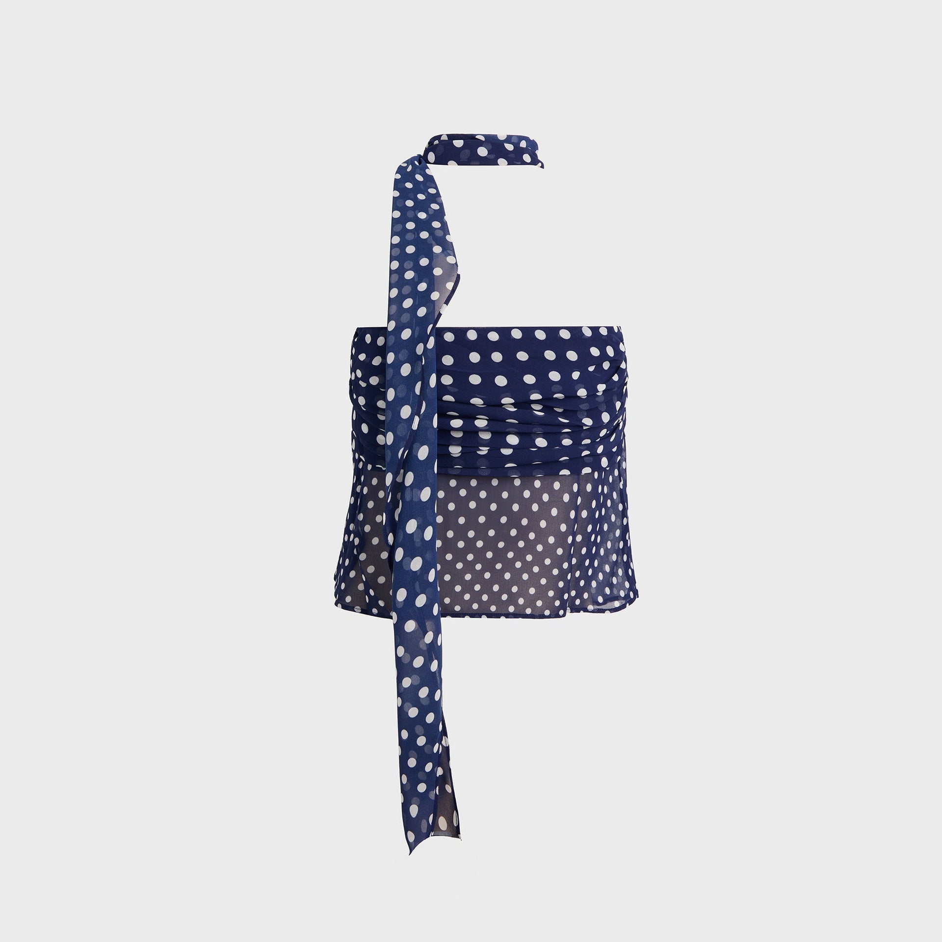 GUIZIO Chiffon Wrap Around Top - Navy Polka Dot