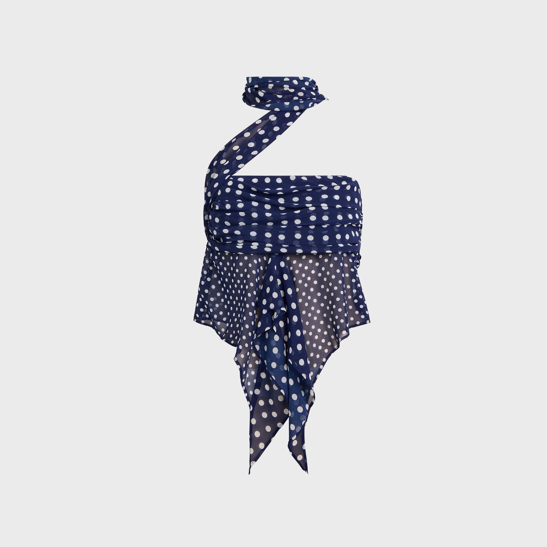 GUIZIO Chiffon Wrap Around Top - Navy Polka Dot