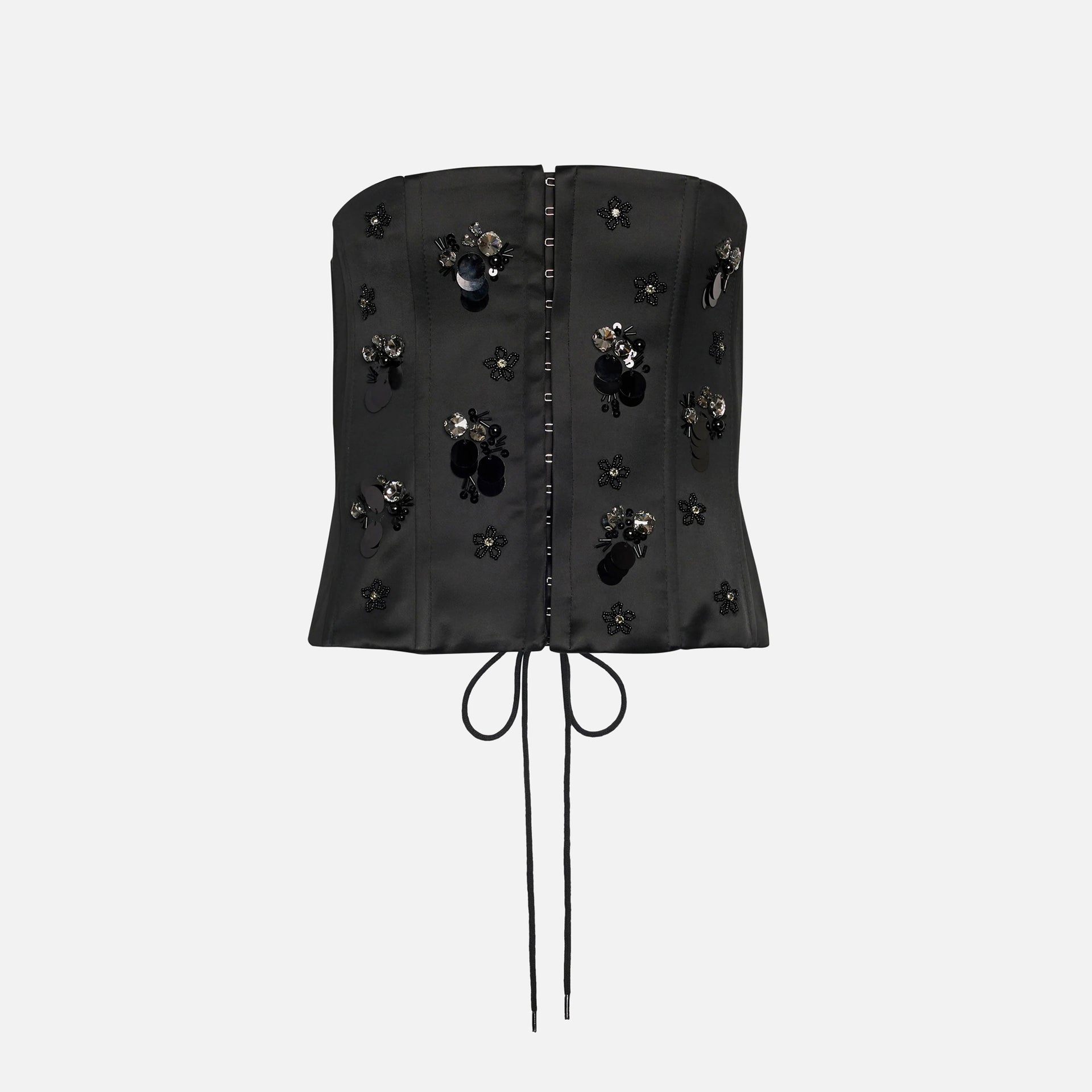 GUIZIO Embellished Satin Corset - Black