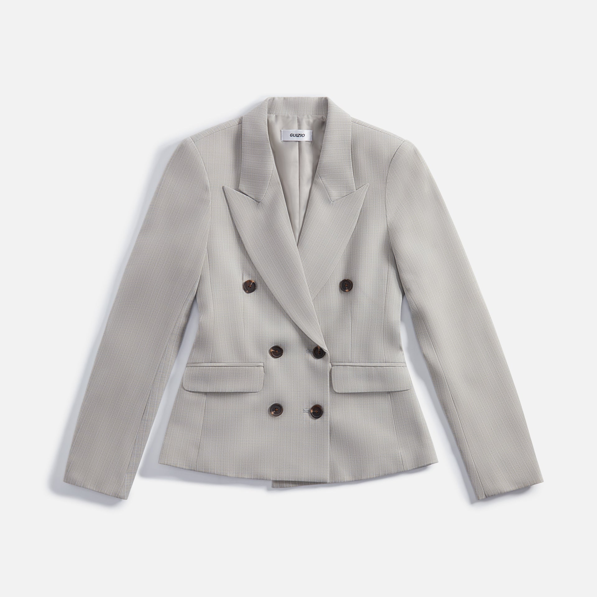 GUIZIO Double Breasted Blazer - Light Grey Plaid