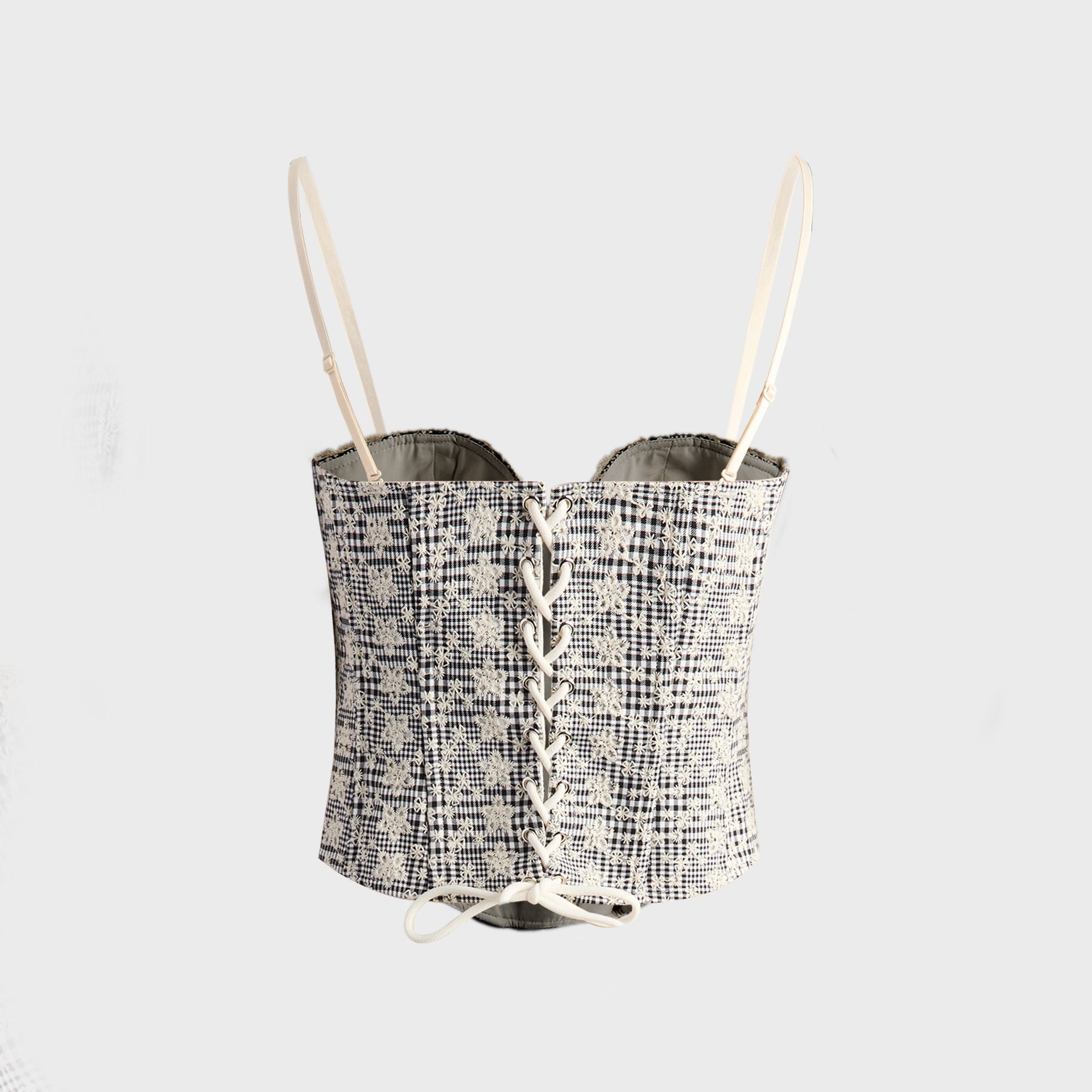 GUIZIO Genevieve Gingham Bustier in Black / White