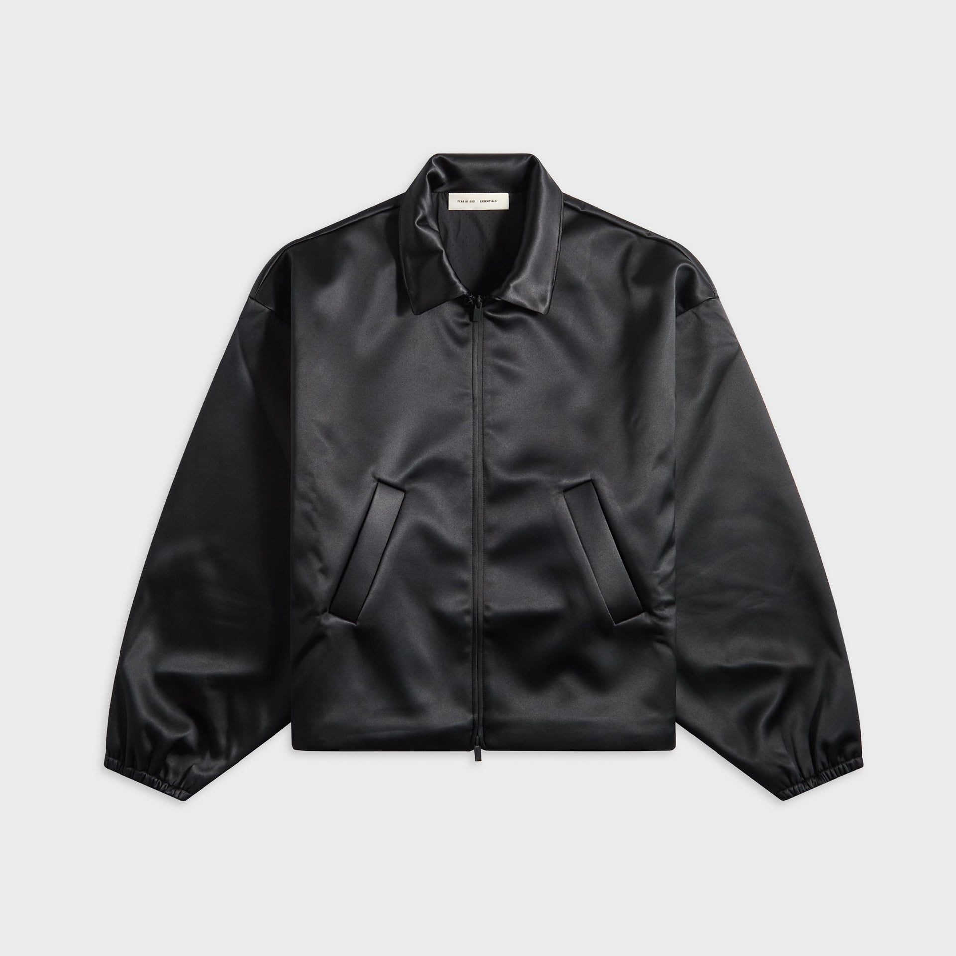 Essentials Bonded Satin ZipinUp Bomber in Jet Black