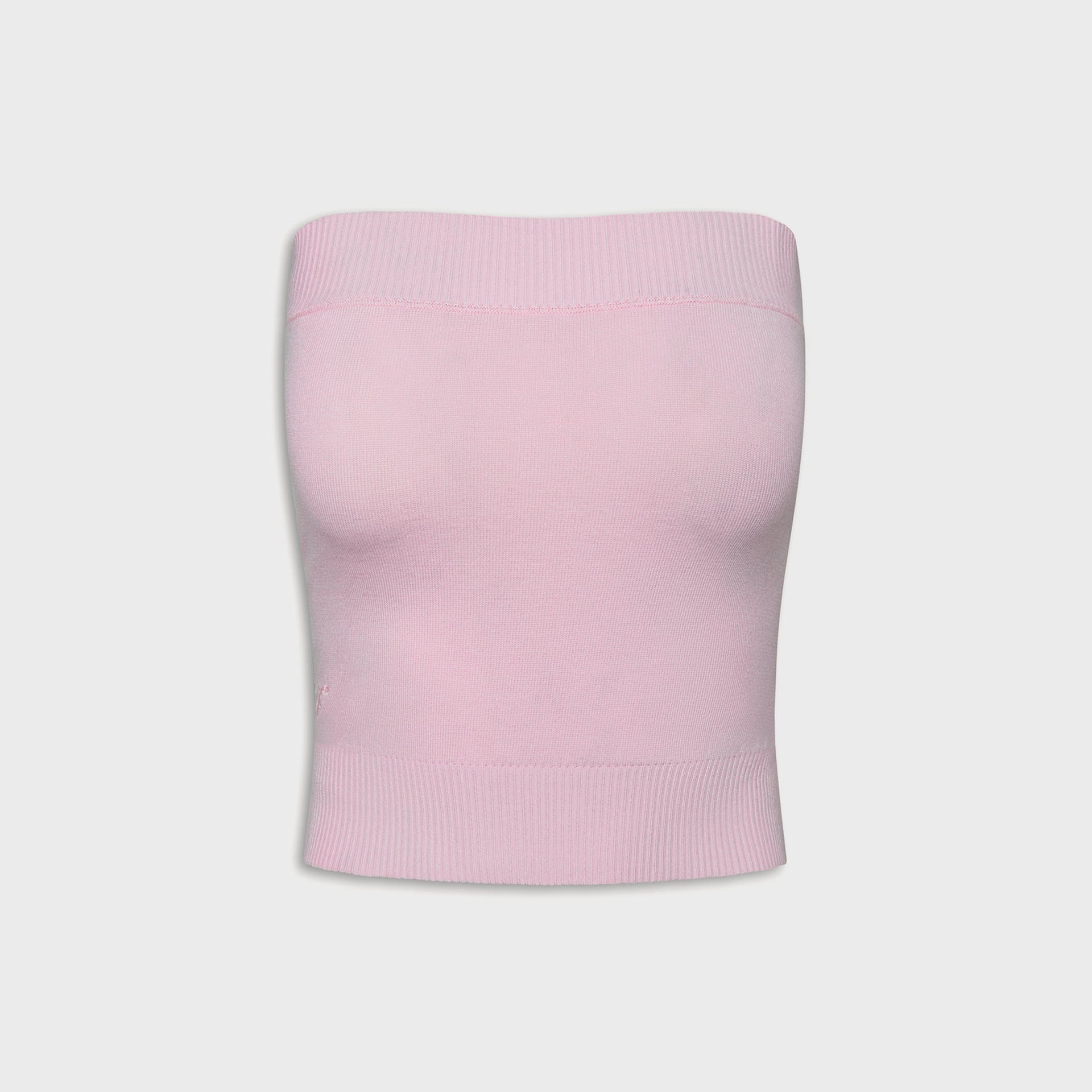 Frankies Bikinis Destiny Knit Strapless Shirt in Strawberries / Cream
