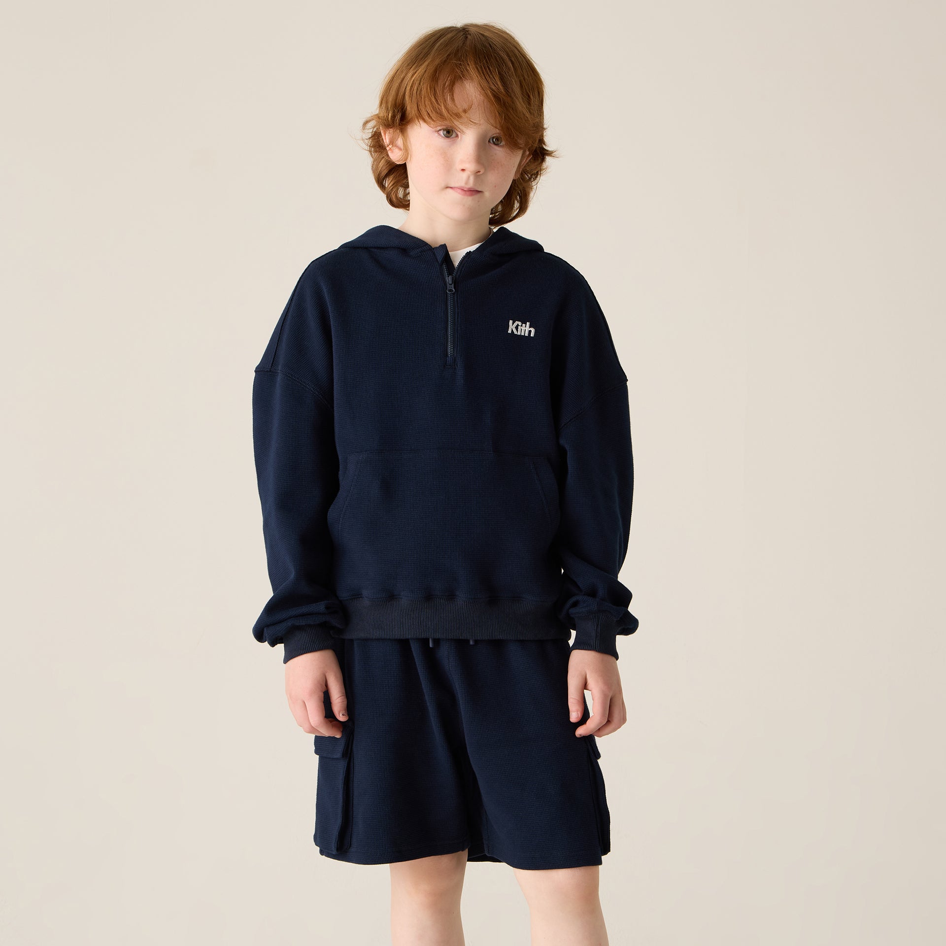 Kith Kids Waffle Nelson Quarter Zip Hoodie - Nocturnal