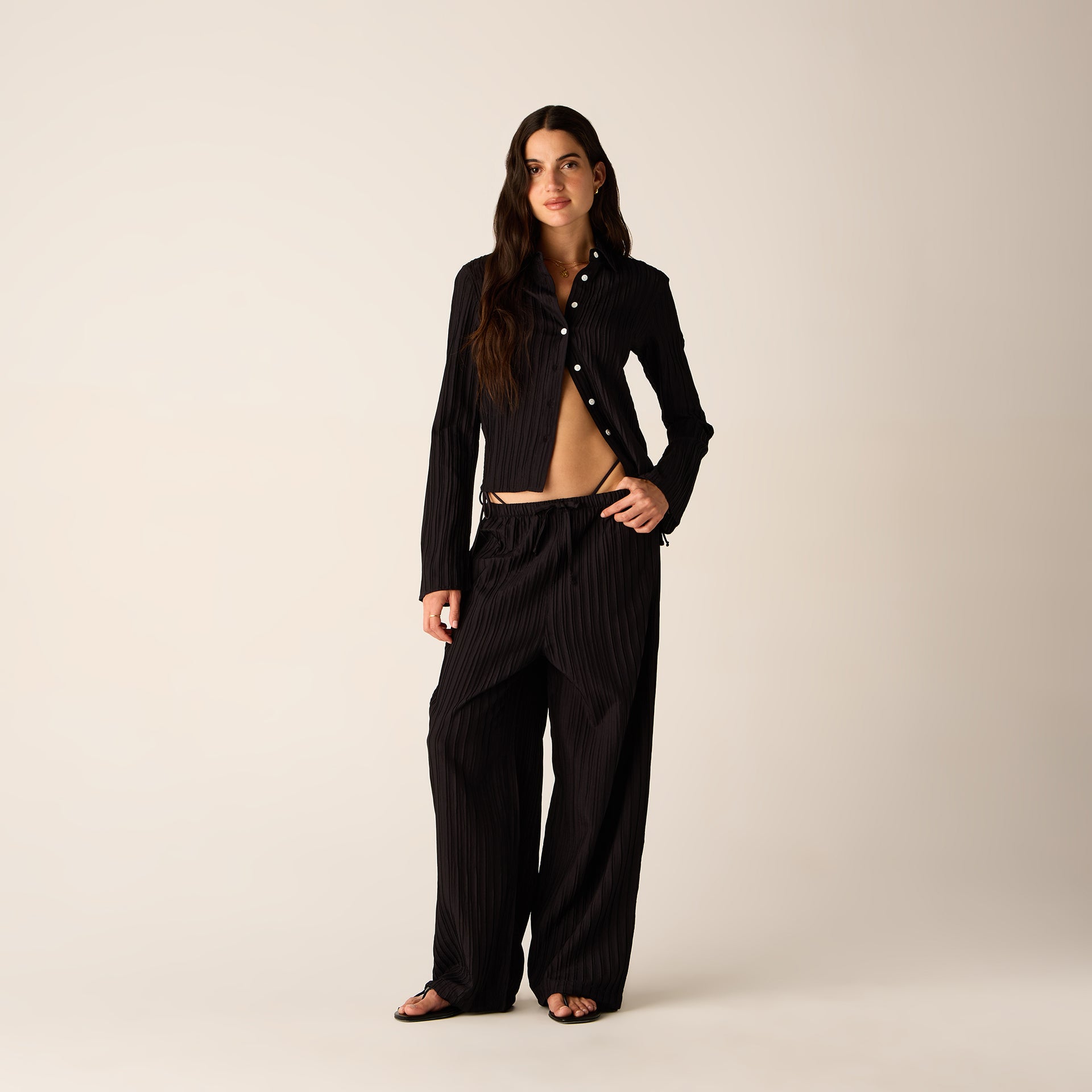 Kith Women Elvira Plisse Button Down Shirt - Ink