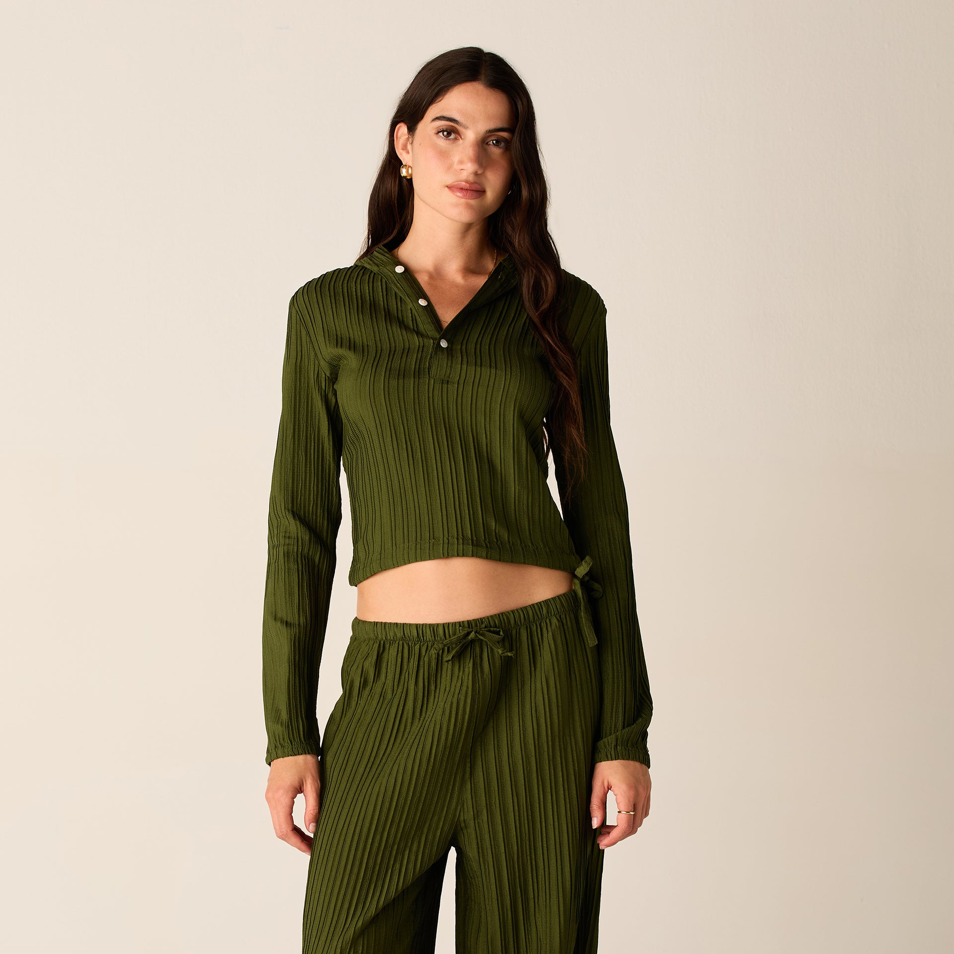 Kith Women Umi Plisse Drawstring Hoodie - Kelp