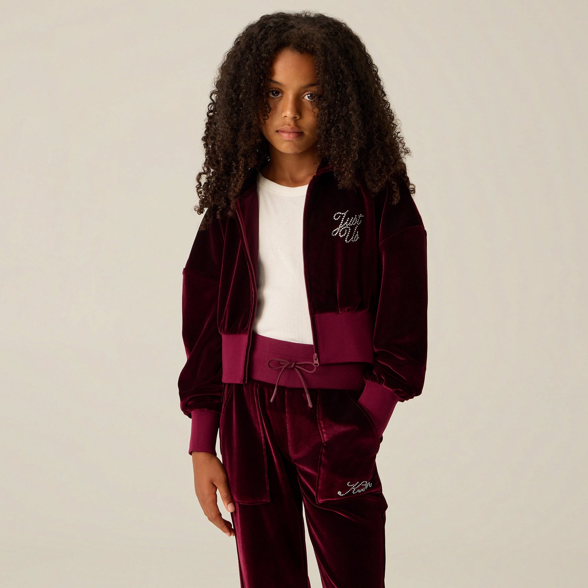 Kith Kids Velour Track Cropped Nelson Hoodie - Campus