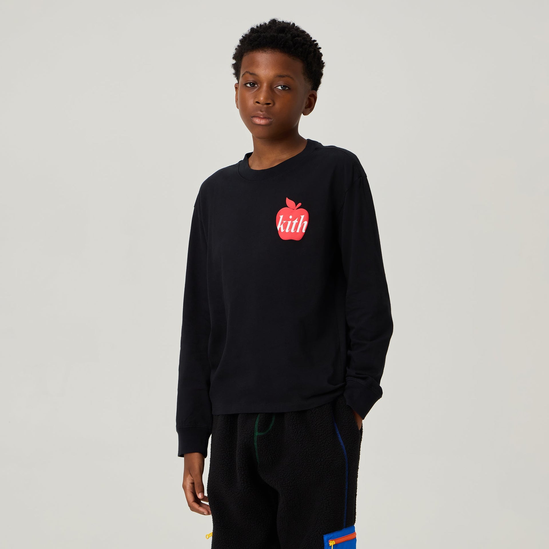 Kith Kids Apple Logo Graphic Long Sleeve Tee - Black
