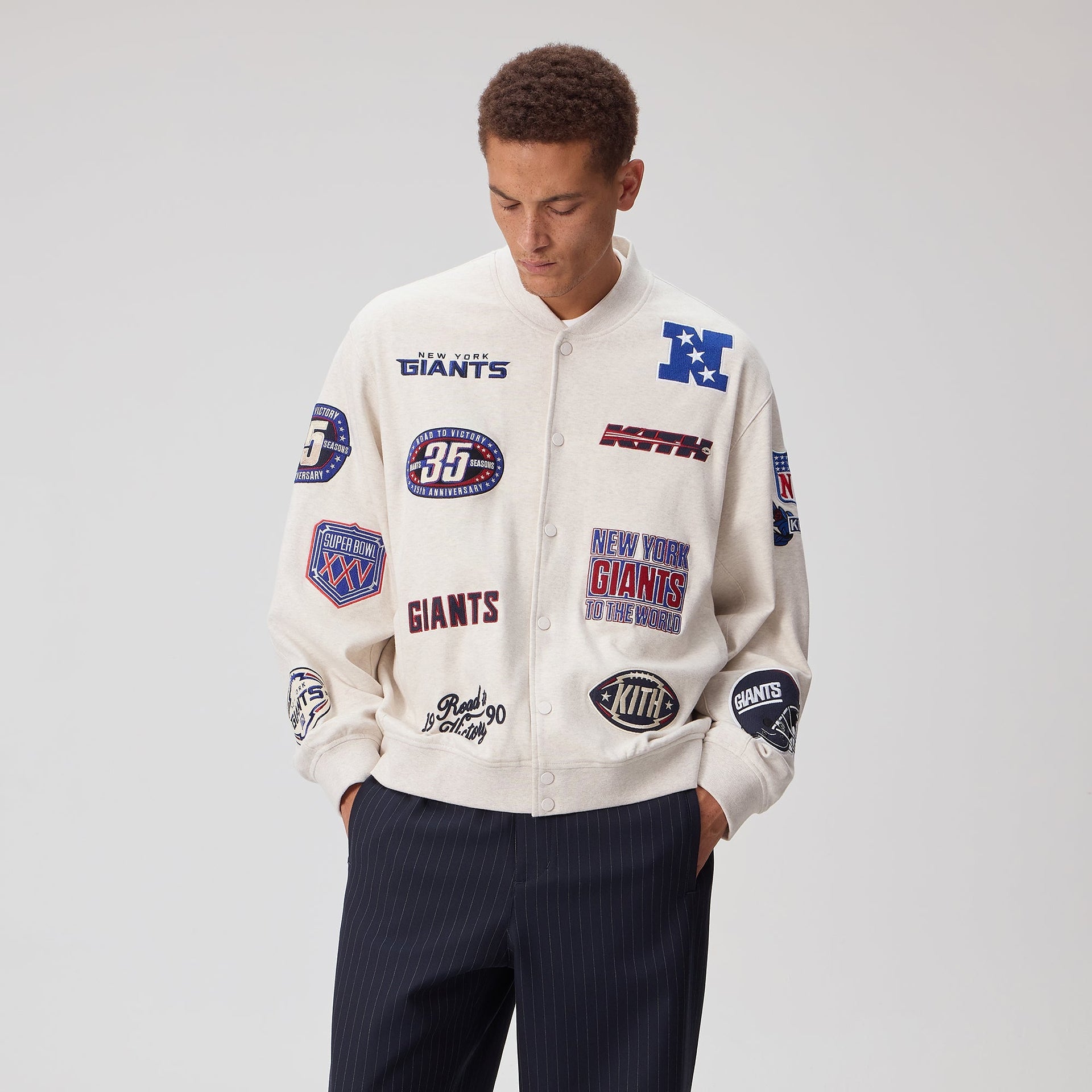 Erlebniswelt-fliegenfischenShops for the NFL New York Giants Marvin Bomber Jacket - Sandrift