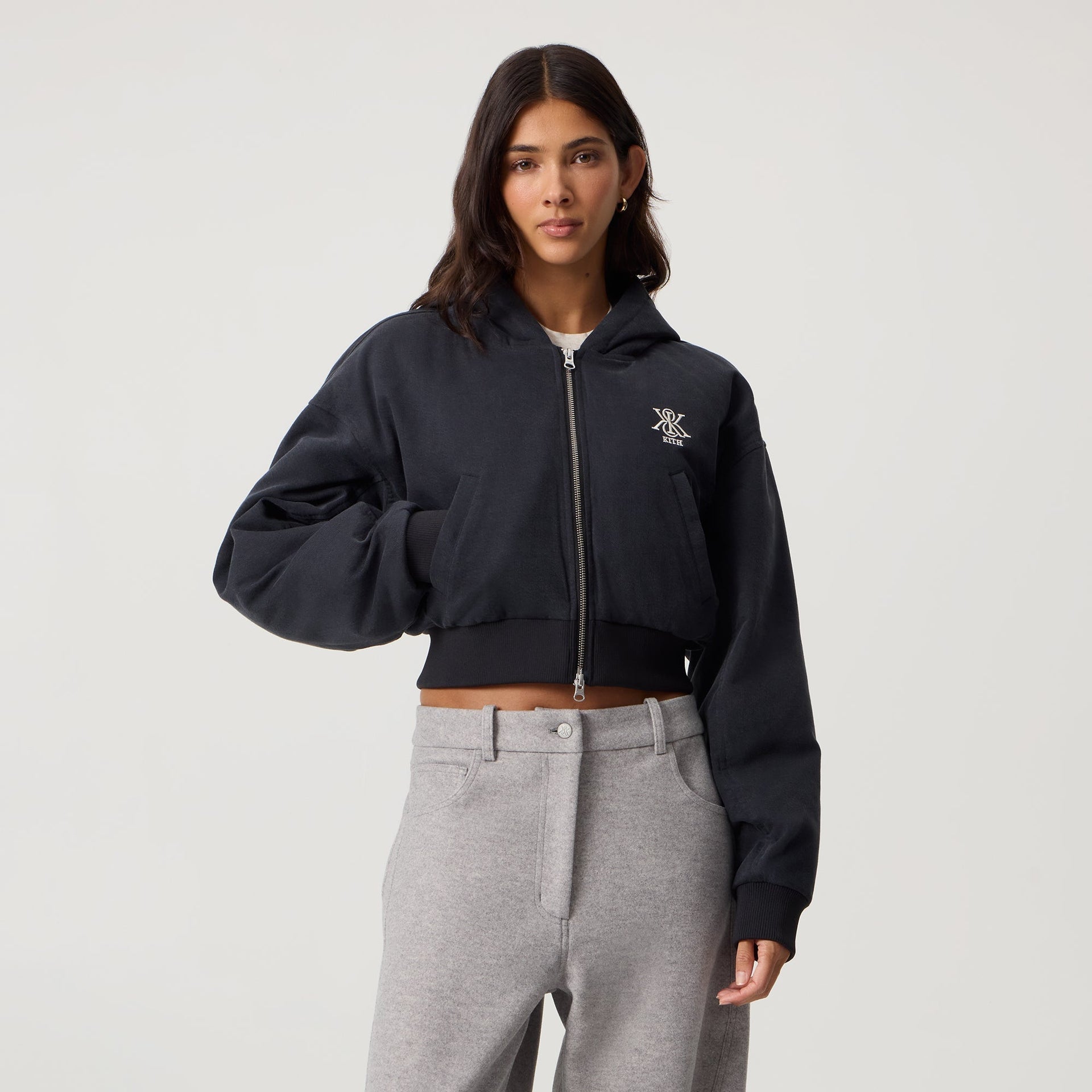 Kith Women Bex Cropped Denim Puffer - Washed Black - PH