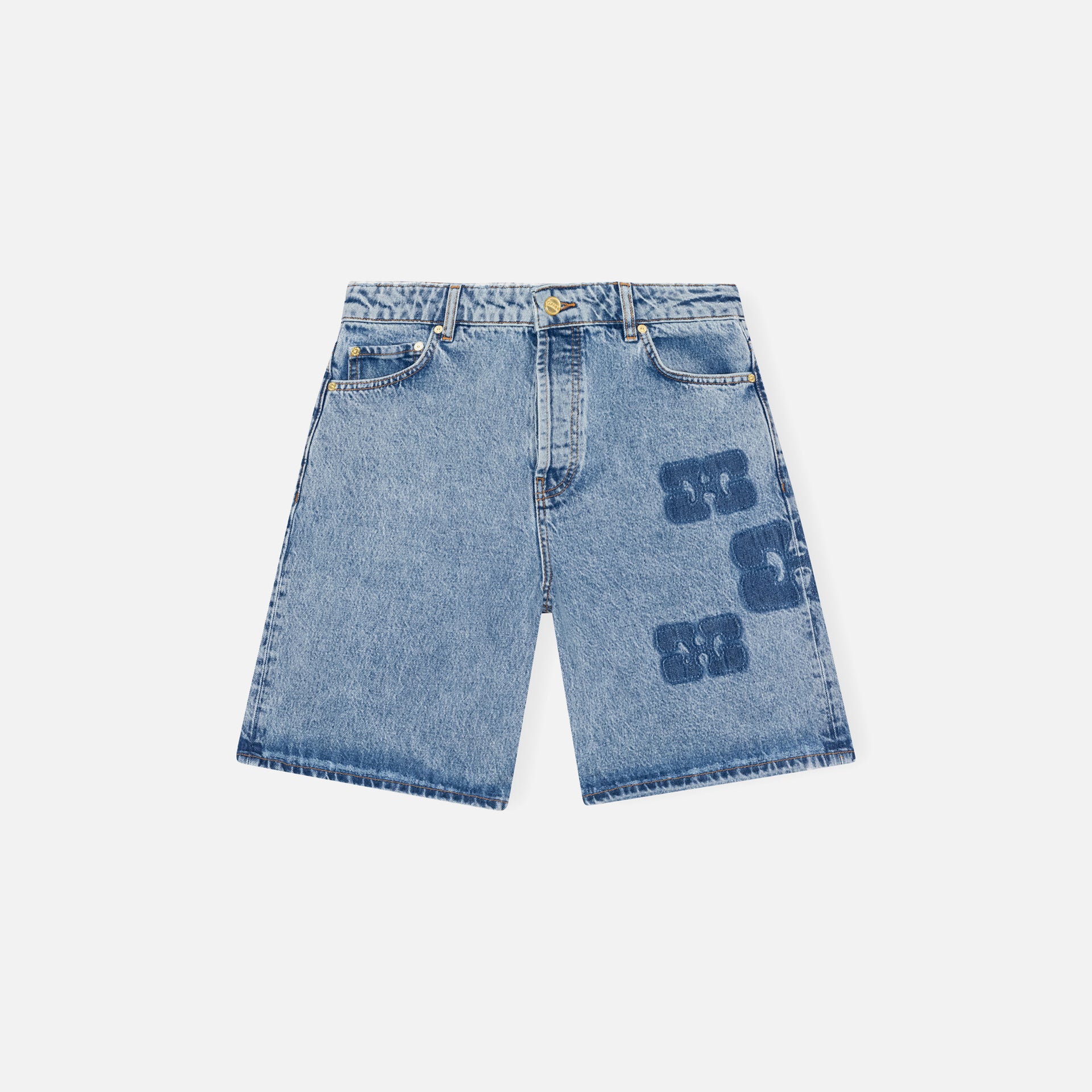 Ganni Patch Denim Short - Mid Blue