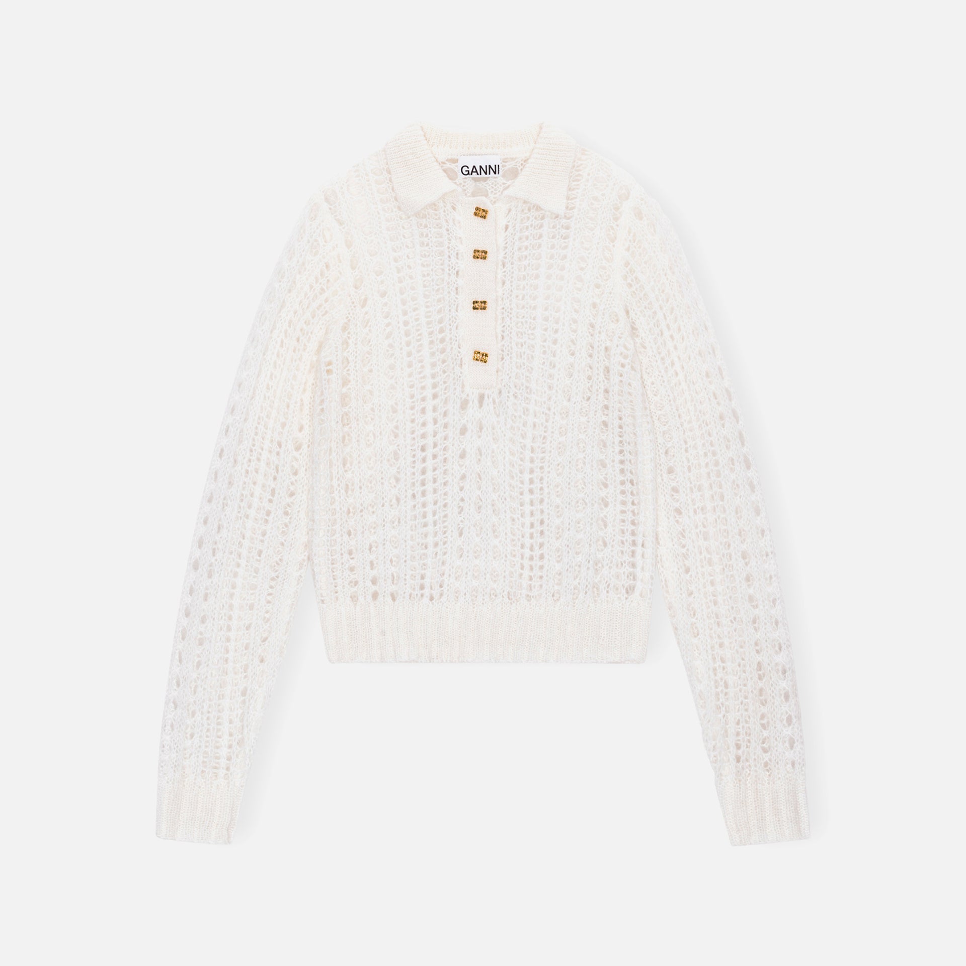 Ganni Mohair Lace Polo - White