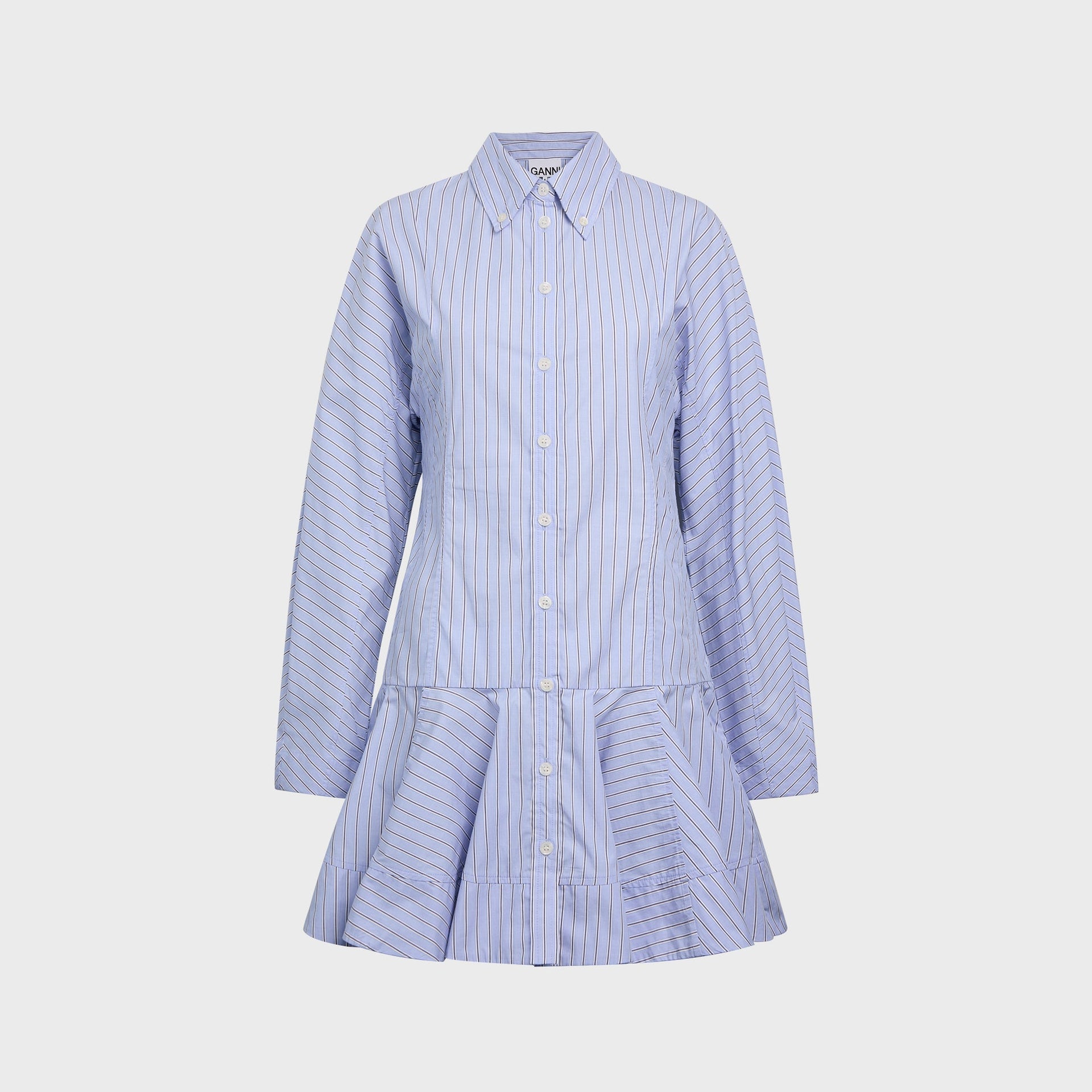 Ganni Stripe Cotton Buttoned Mini Dress in Lavender Lustre