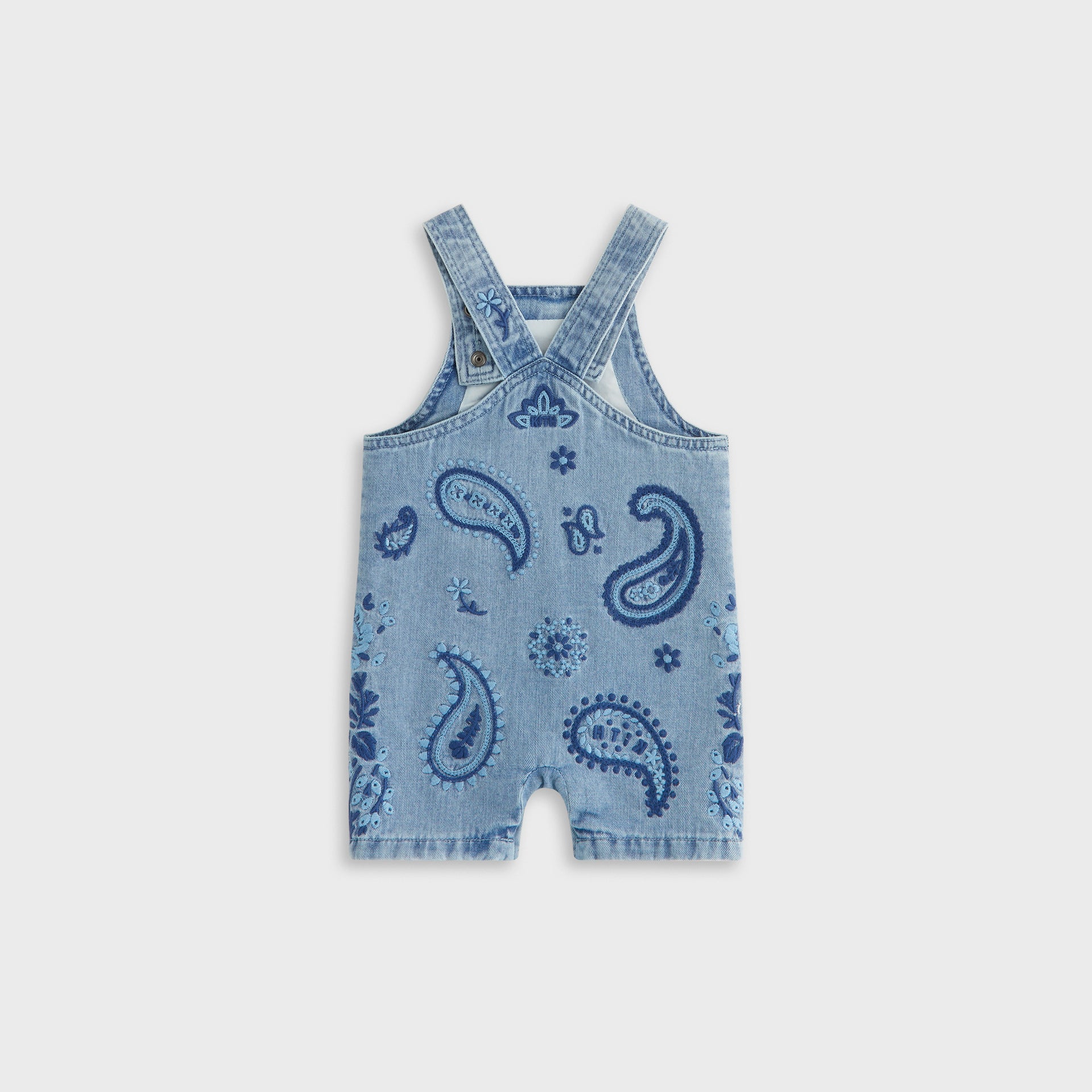 Kith Baby Floral Paisley Chambray Shortall in Kent Light Wash