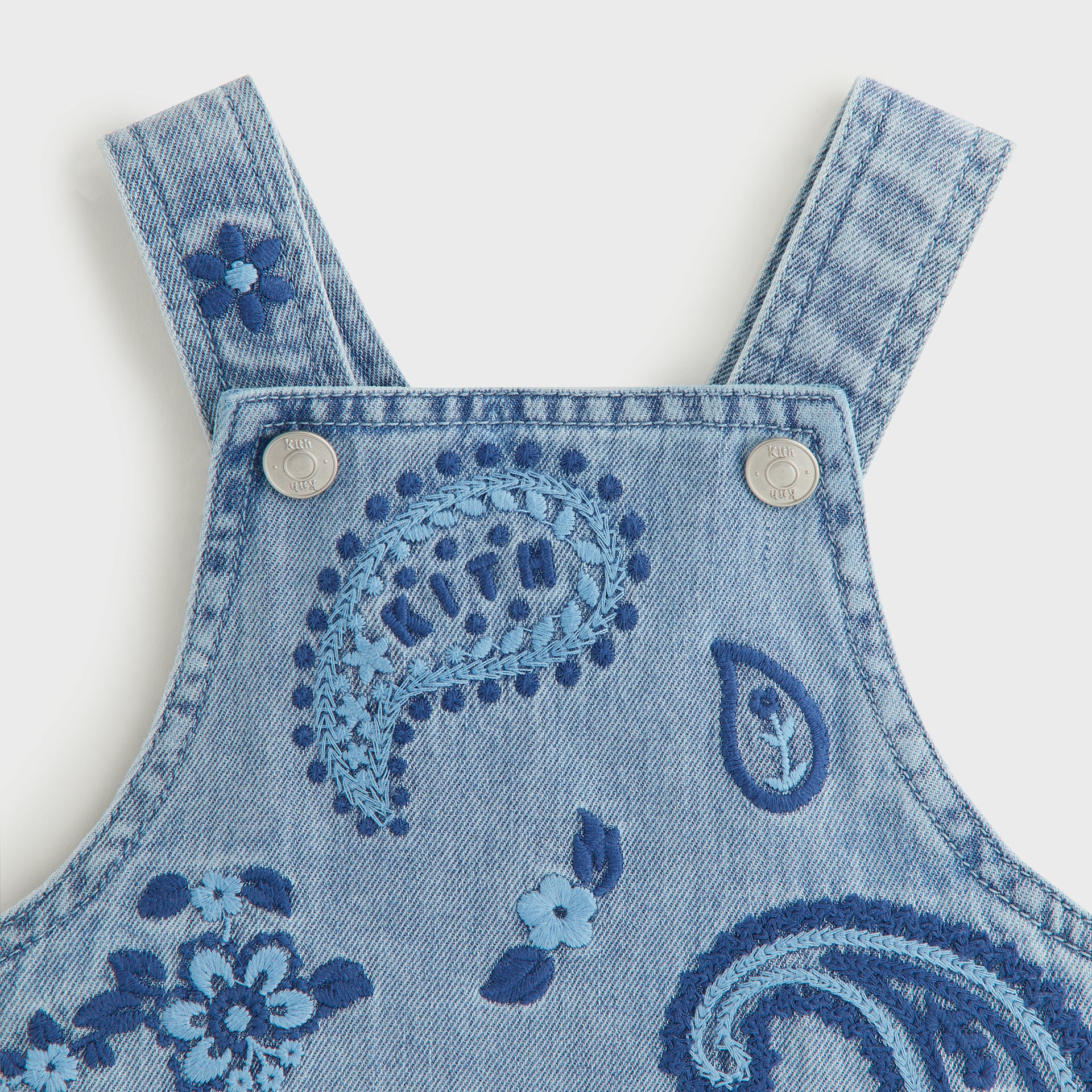 Kith Baby Floral Paisley Chambray Shortall in Kent Light Wash