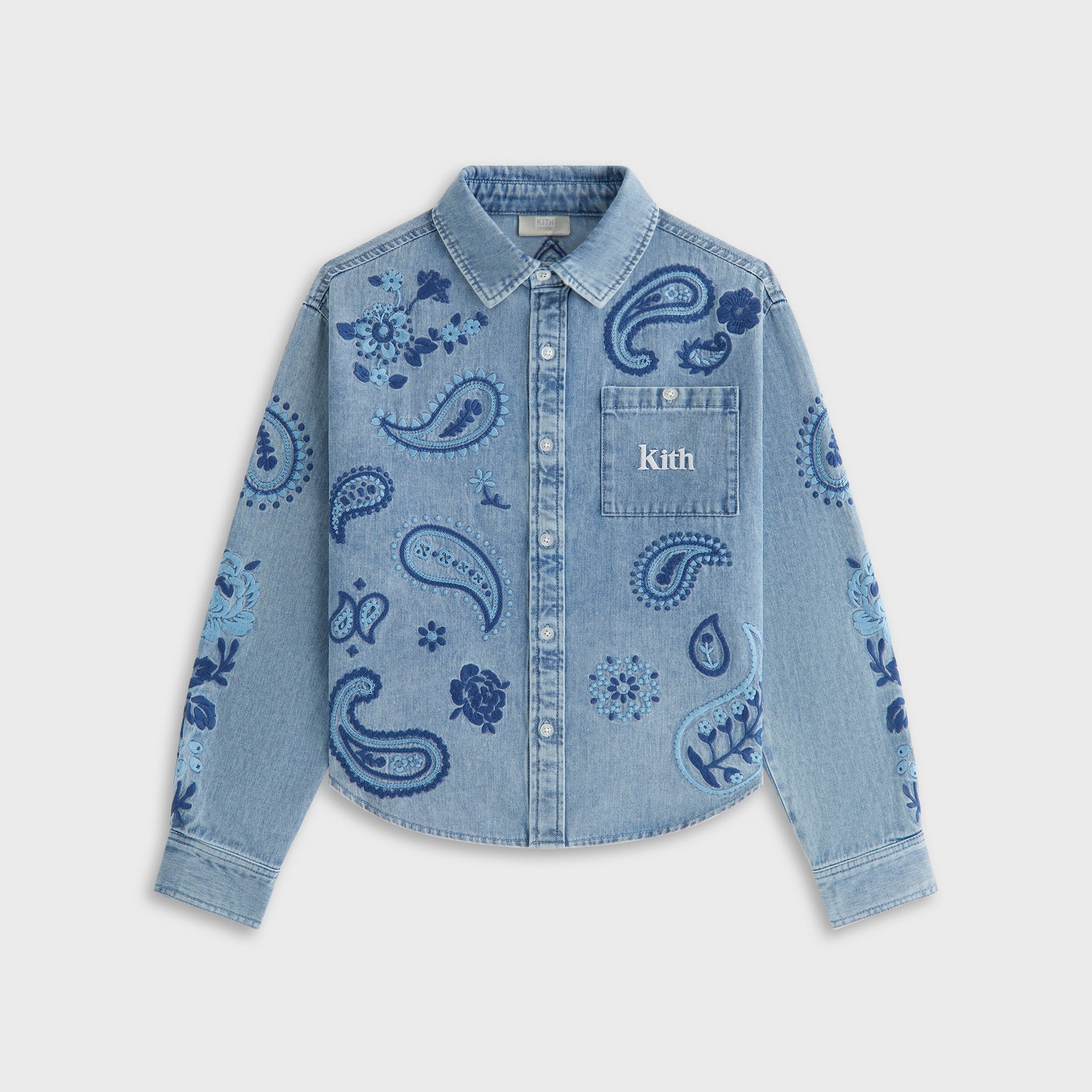 Kith Kids Floral Paisley Chambray Apollo Shirt in Kent Light Wash