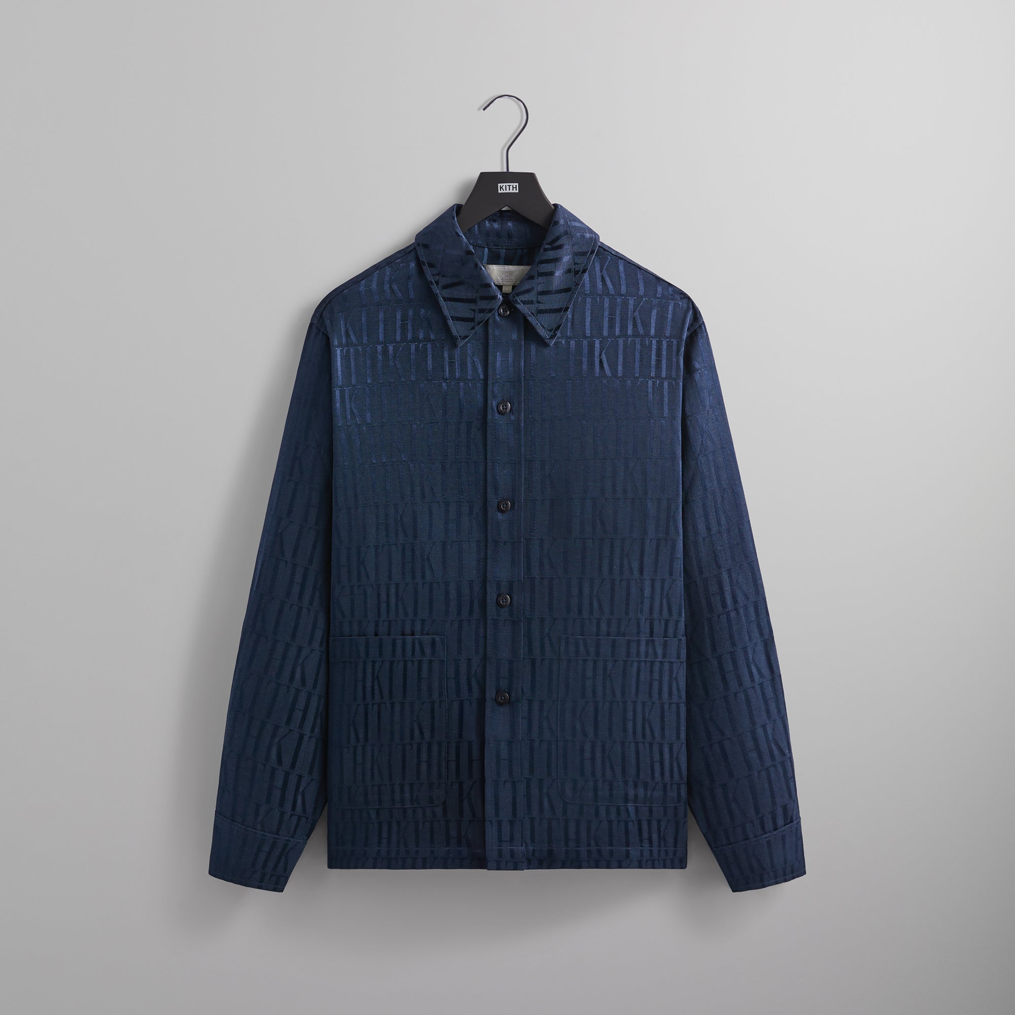 Kith Jacquard Faille Long Sleeve Boxy Collared Overshirt - Nocturnal