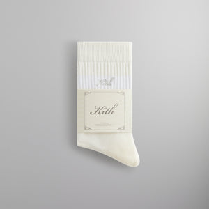Kith Striped Mid Crew Socks With Script Embroidery - Sandrift