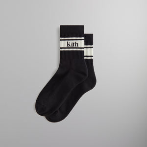 Kith Striped Mid Crew Cotton Socks With Jacquard Logo - Black