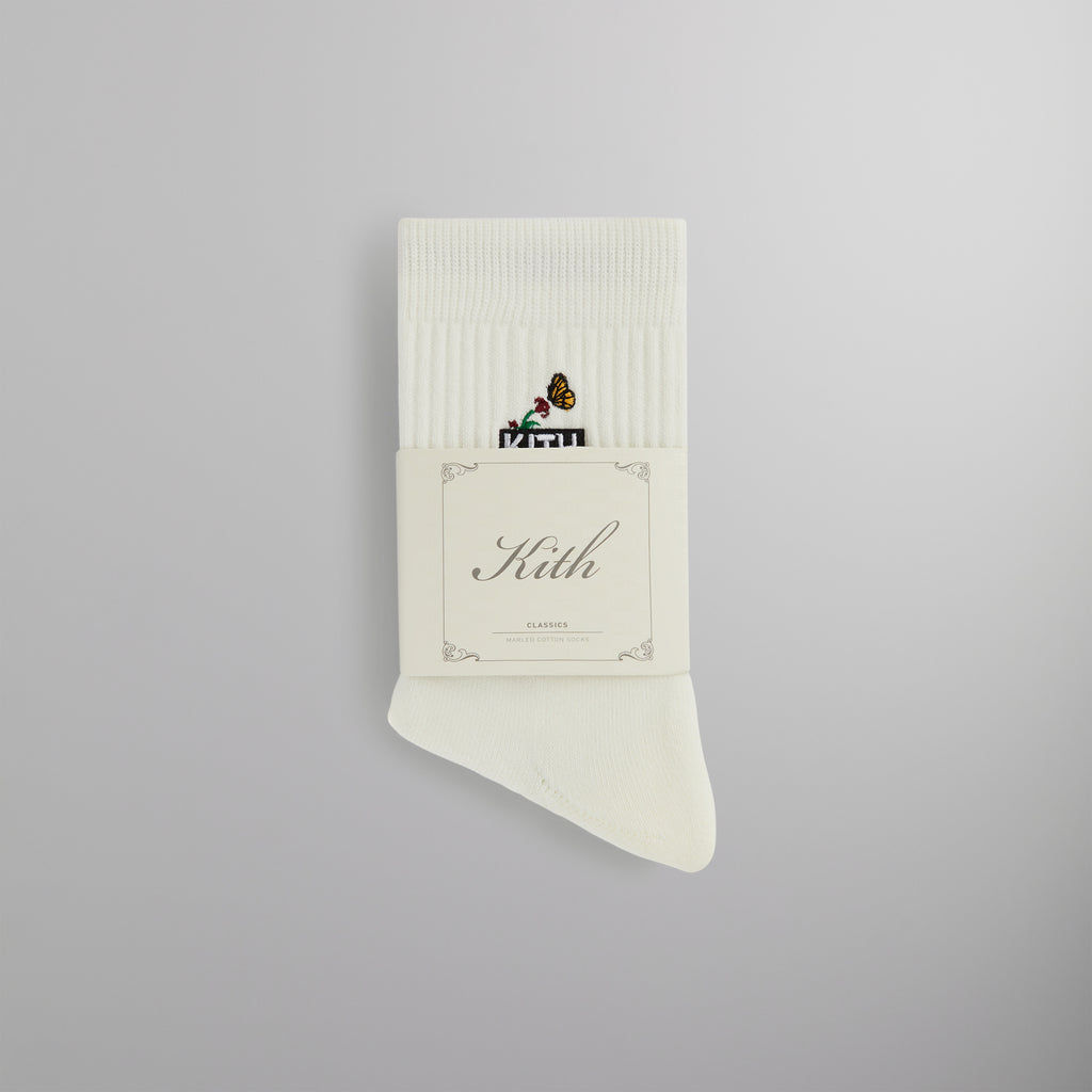 ★24SS 最新作★Kith Butterfly Box Logo Mid Crew Socks PoligoShops Butterfly Box Logo Mid Crew Socks - White