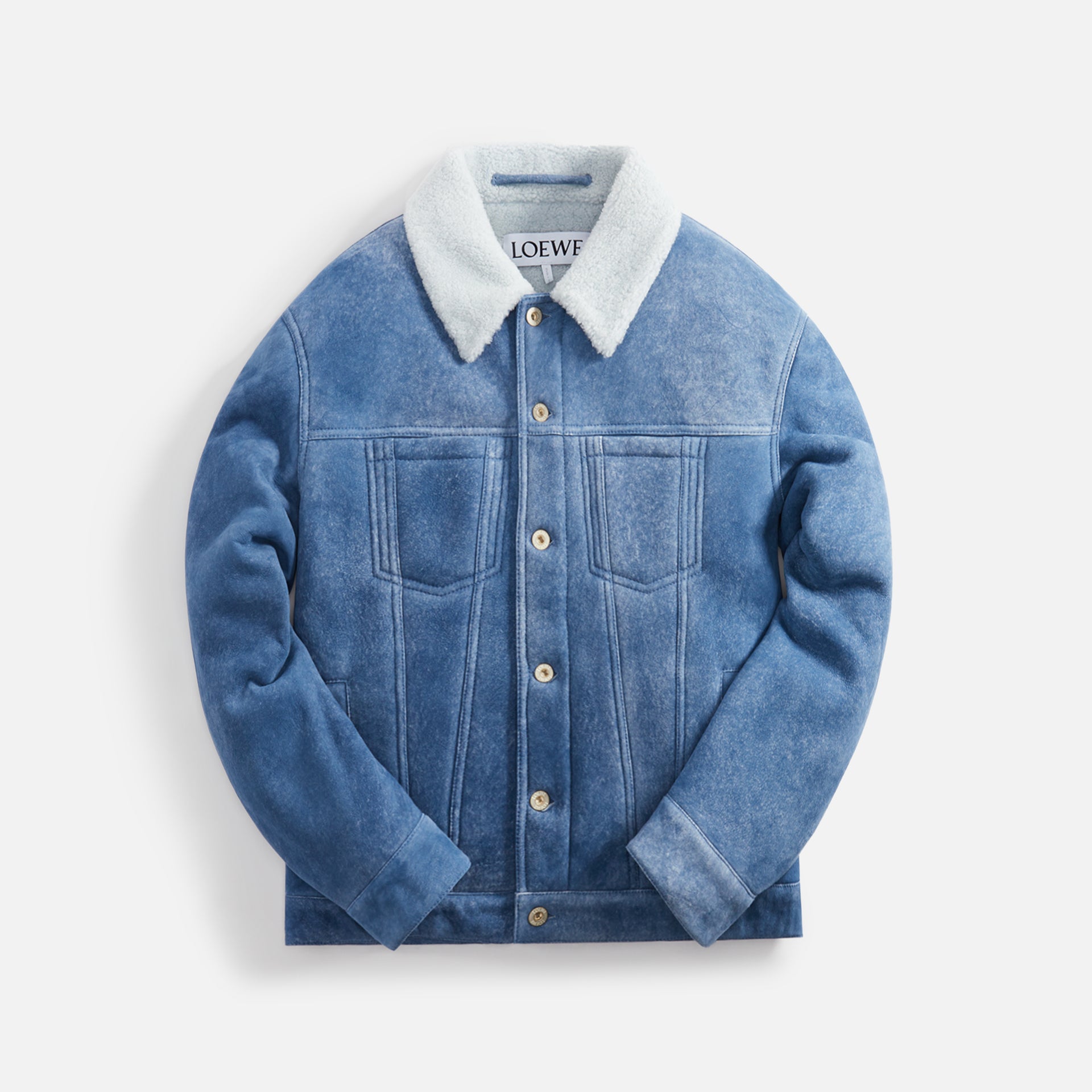 Loewe Shearling Denim Jacket - White / Indigo Blue