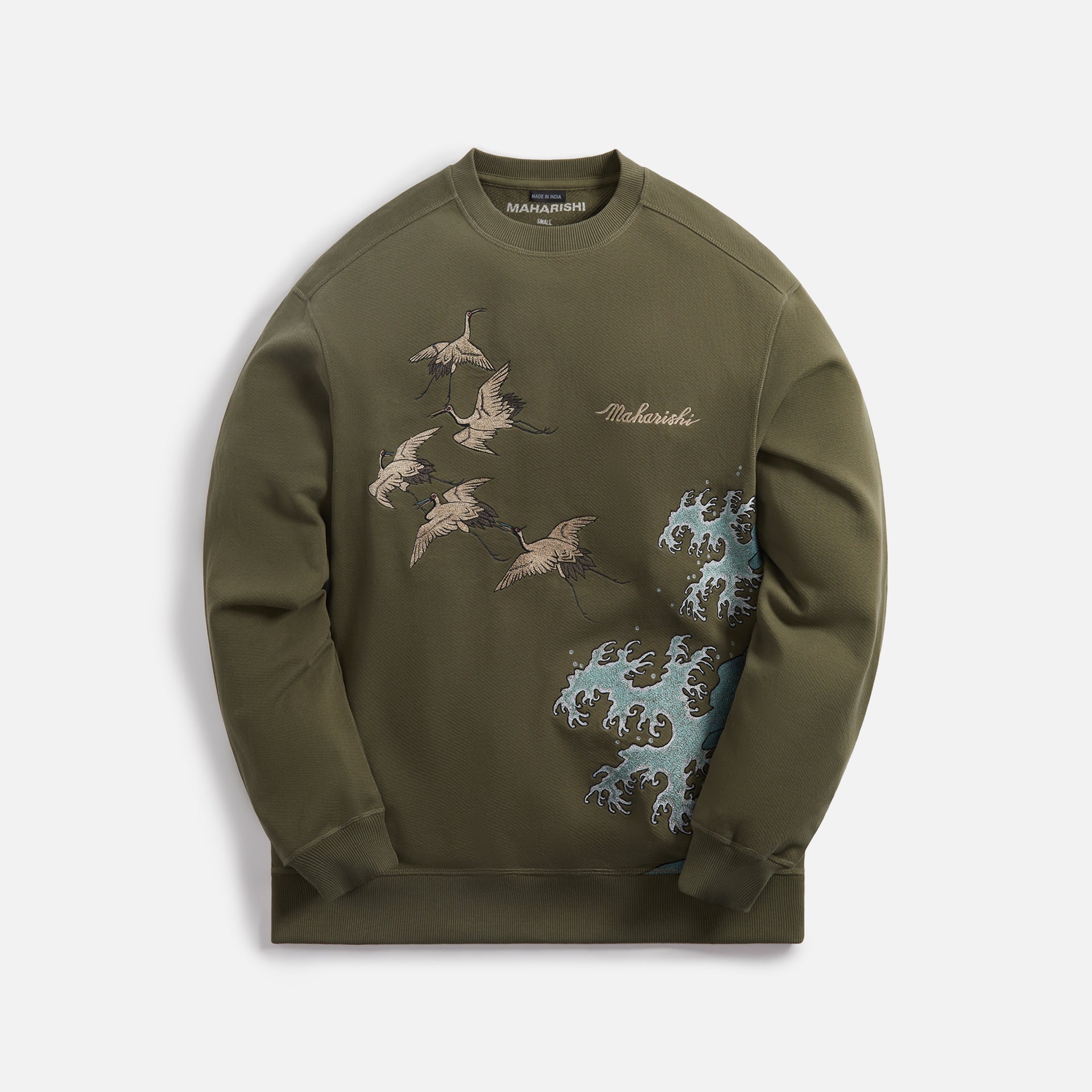 Maharishi Flying Peace Cranes Crew Sweat - Olive