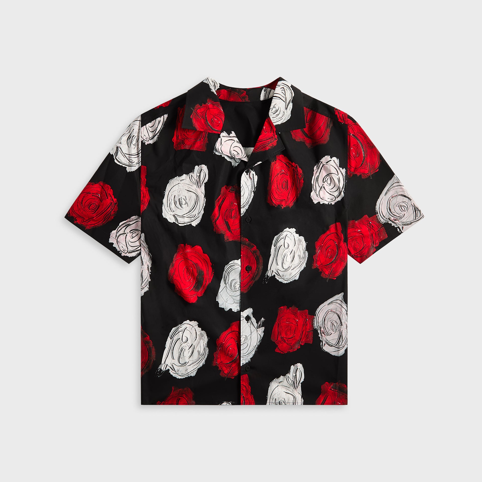 Marni Medium Roses Compact Cotton Short Sleeved Bowling Shirt - Black