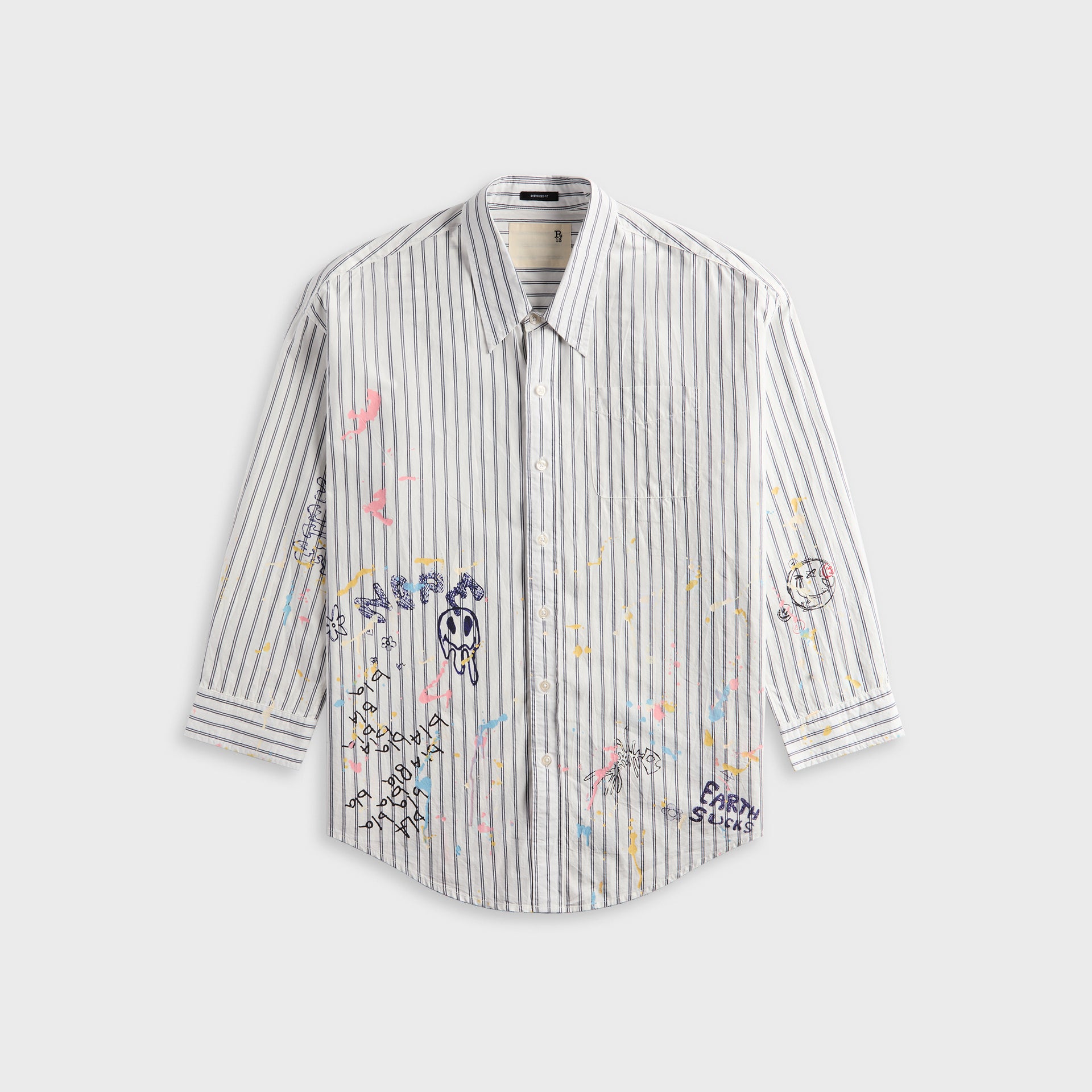 R13 Drop Neck Shirt - Navy Stripe / Paint Splatter Scribbles