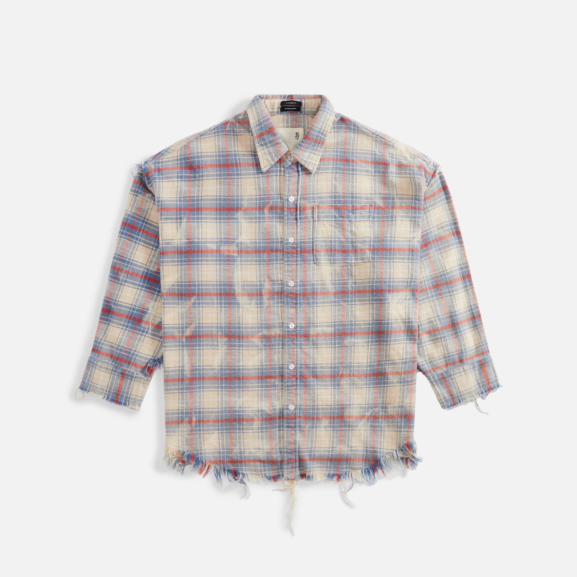 R13 Shredded Seam Drop Neck Shirt - Ecru Plaid