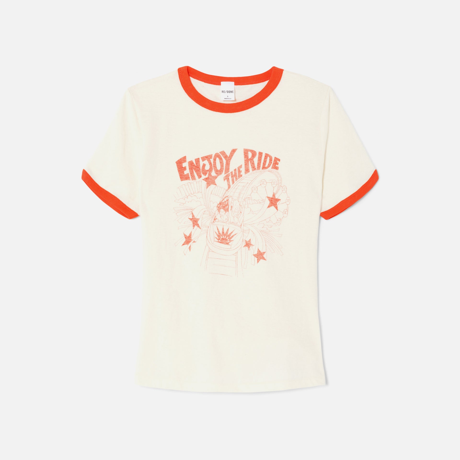 ReDone Ringer Tee Enjoy The Ride - Vintage Ivory