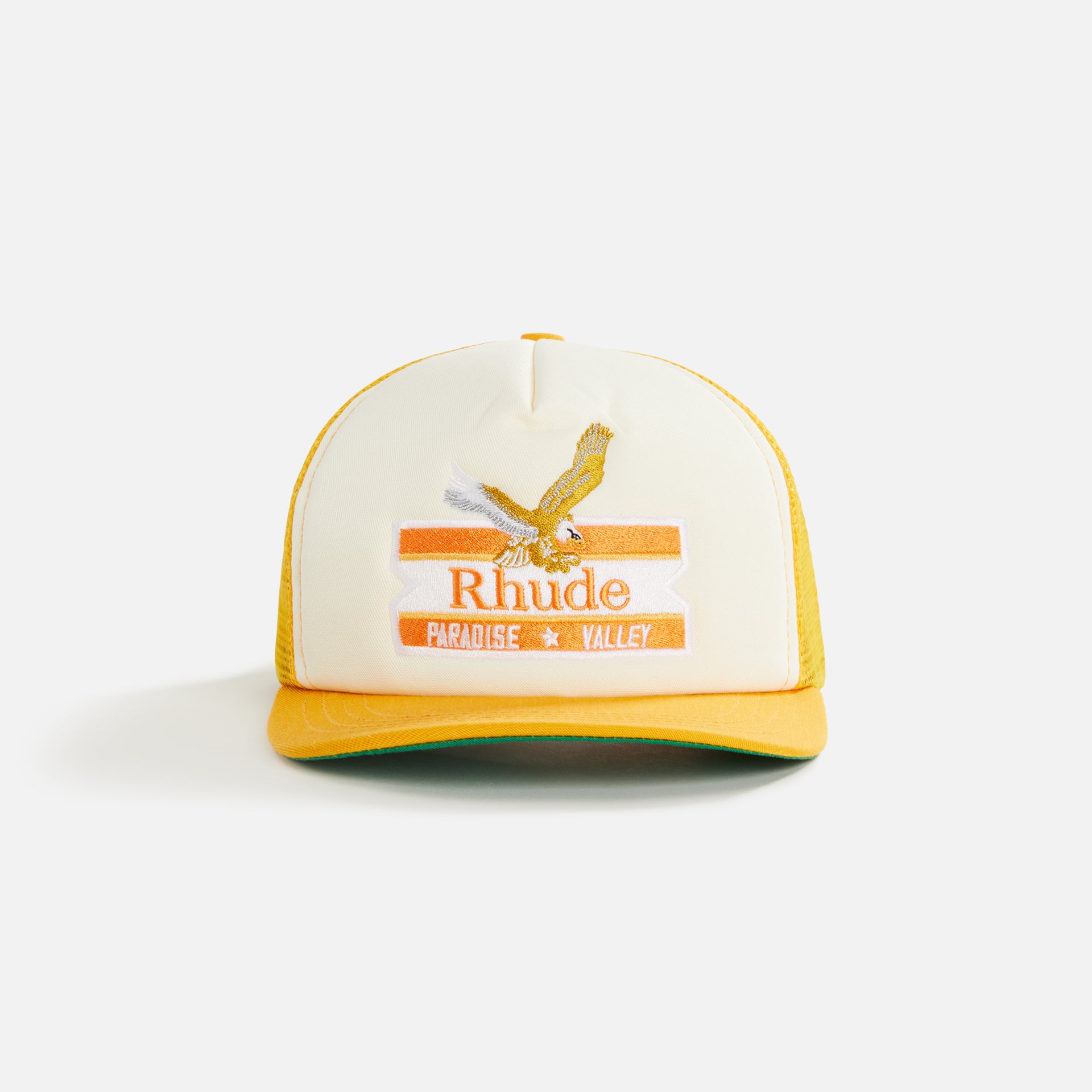 Rhude Paradise Valley Twill Trucker Hat - Mustard / Vintage White