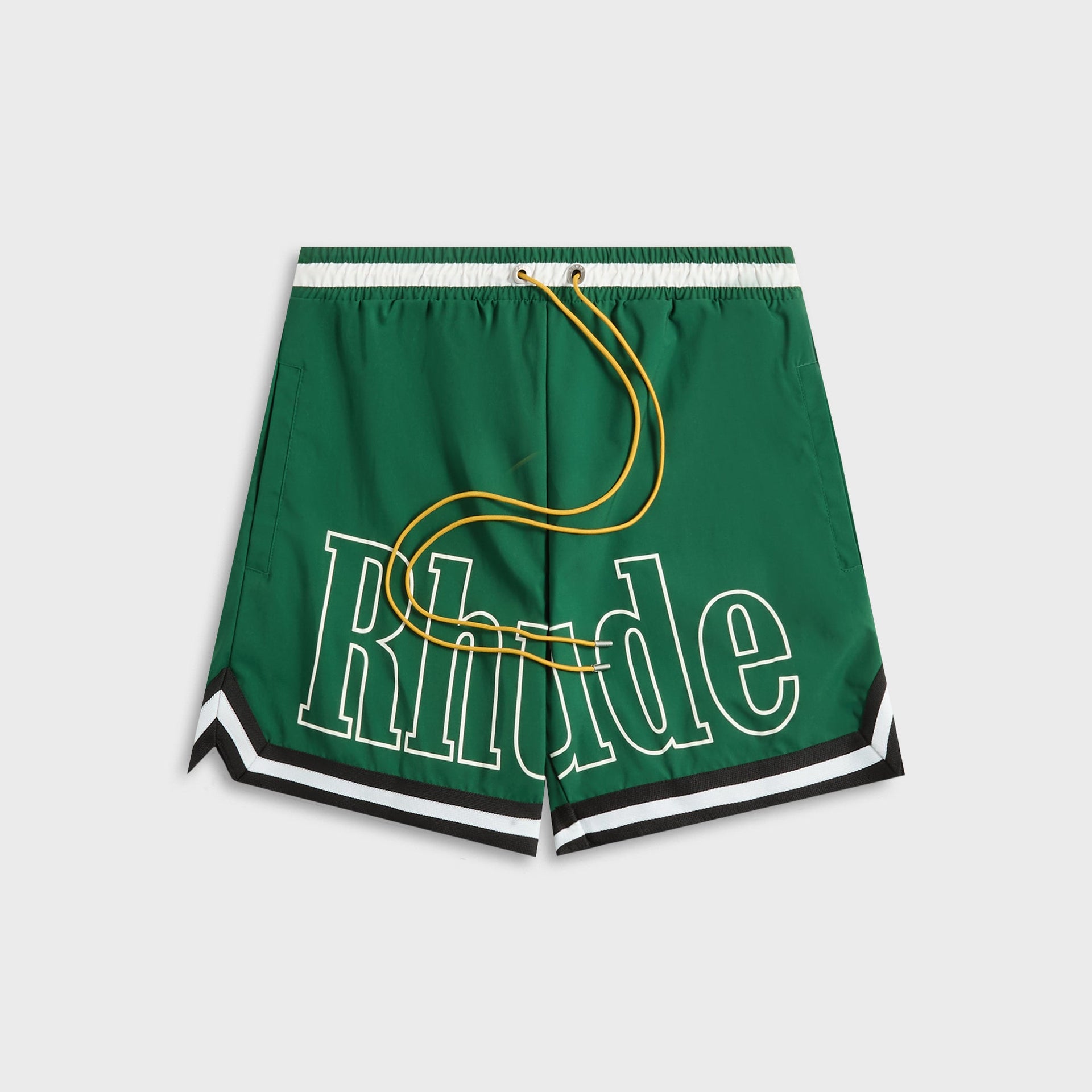 Rhude Logo Basketball Swim Short in Forest Green / Black / White